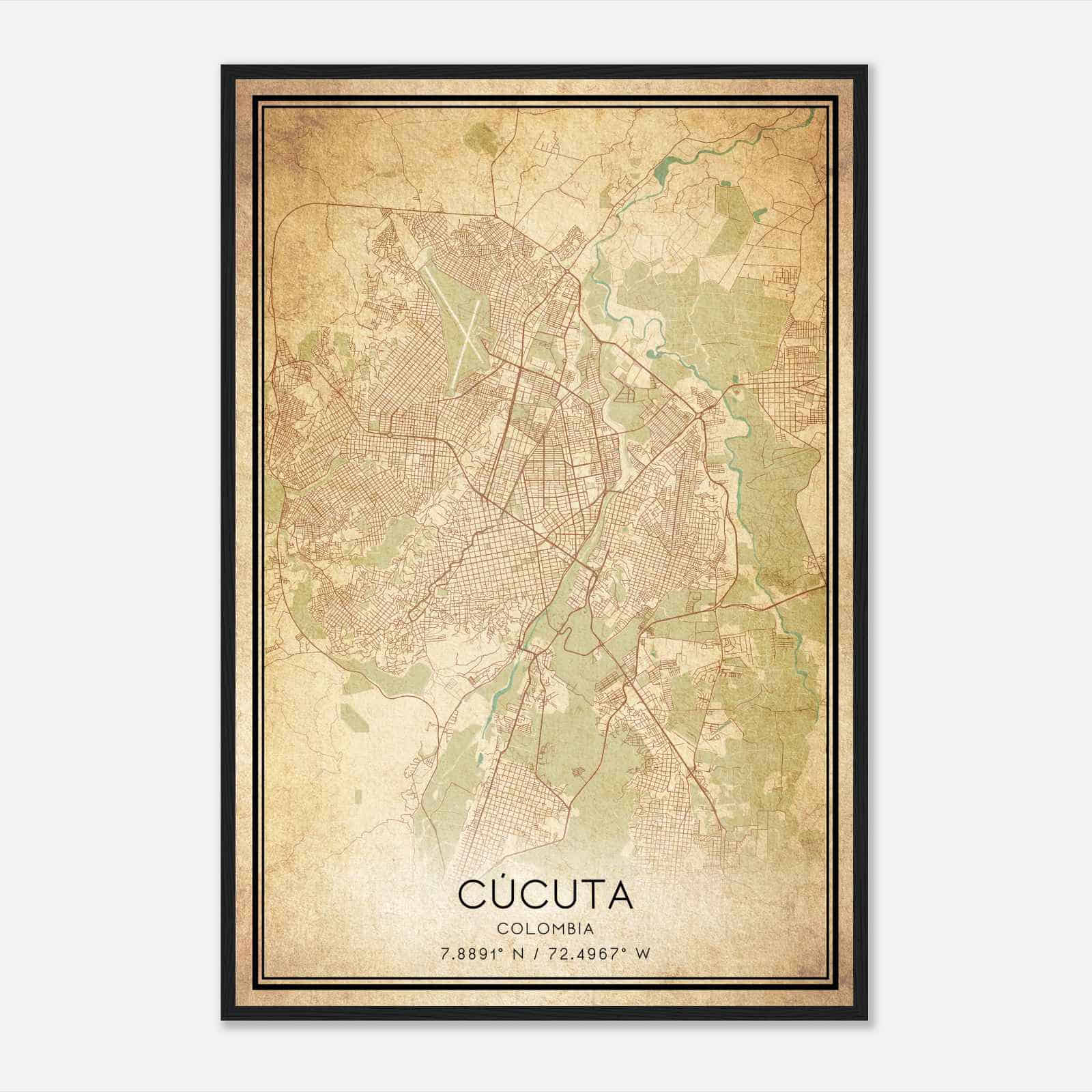 Vintage Cucuta Colombia Map Poster, Cucuta City Road Wall Art Print