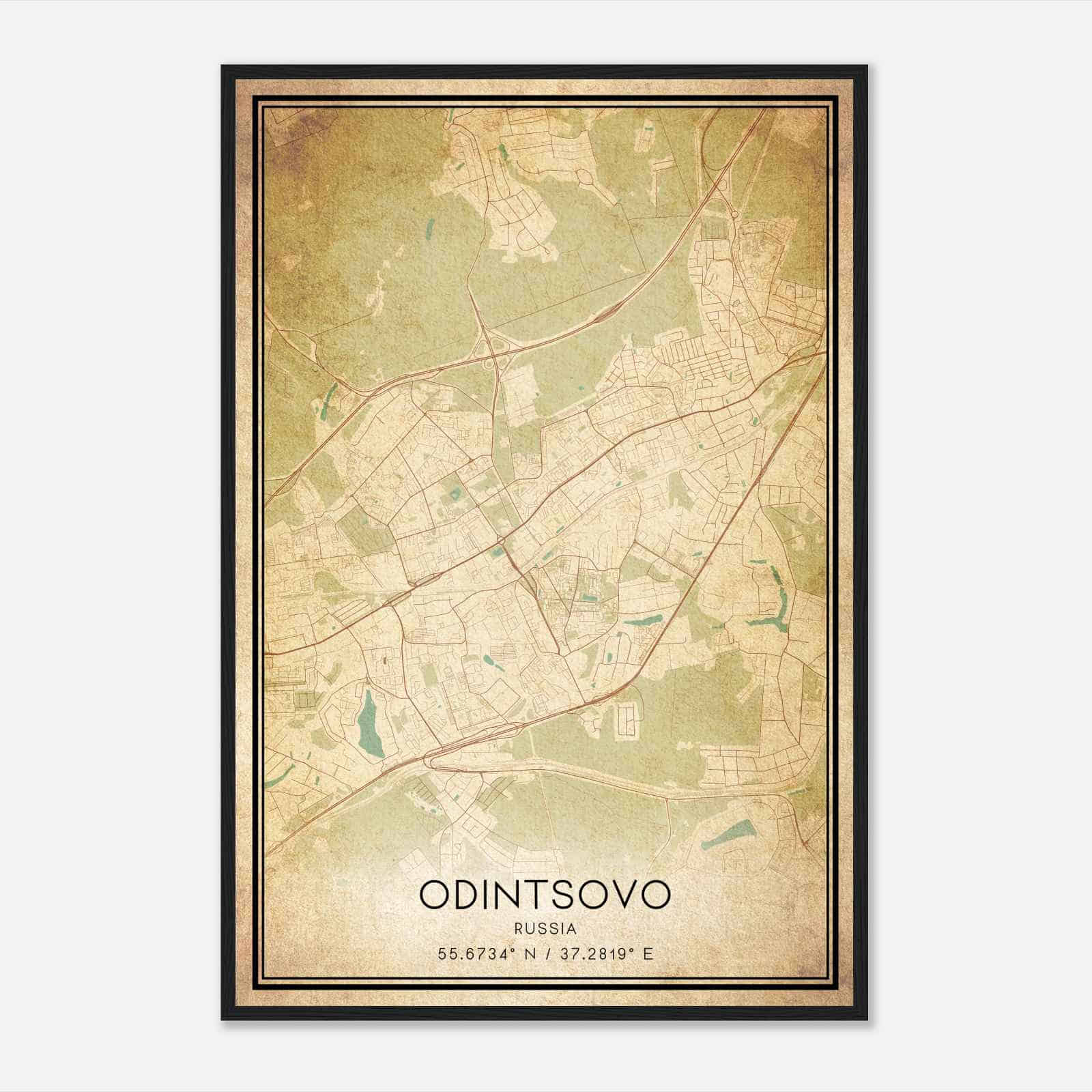 Vintage Odintsovo Russia Map Poster, Odintsovo City Road Wall Art Print