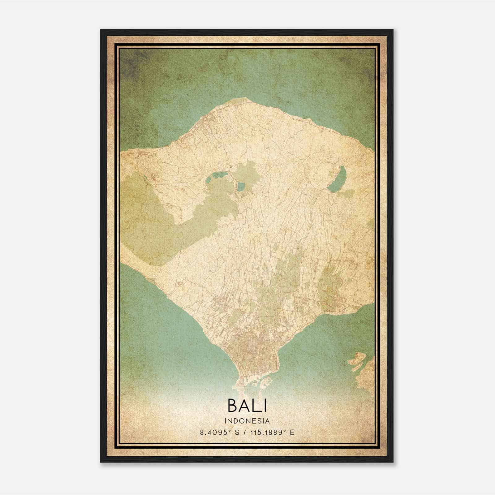 Vintage Bali Indonesia Map Poster, Bali City Road Wall Art Print