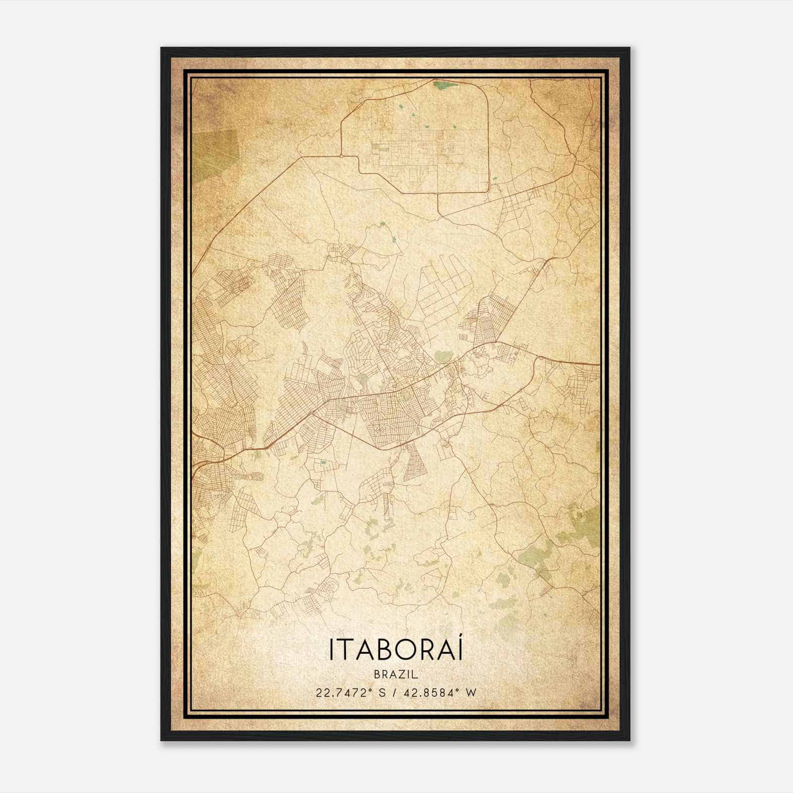Vintage Itaborai Brazil Map Poster, Itaborai City Road Wall Art Print