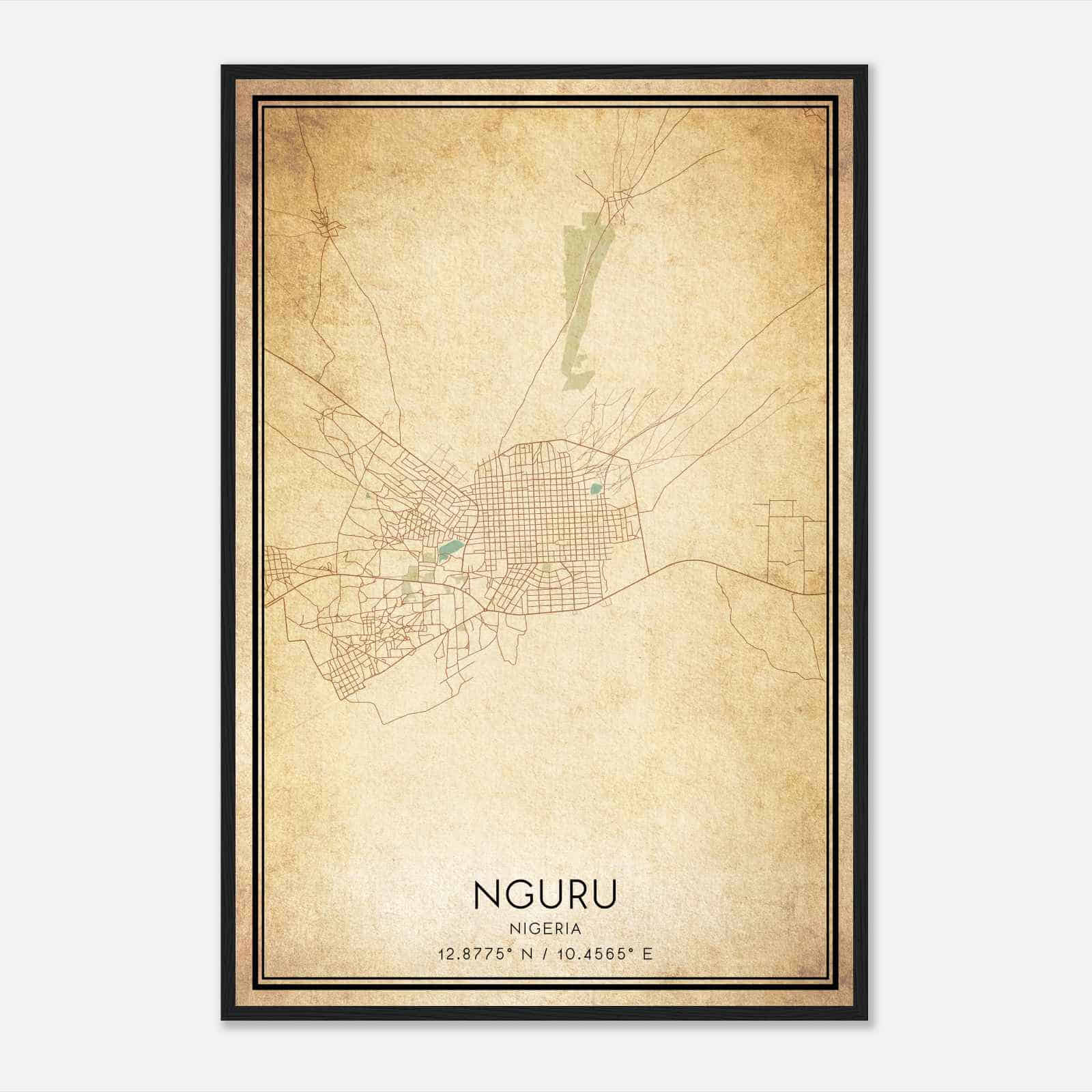Vintage Nguru Nigeria Map Poster, Nguru City Road Wall Art Print