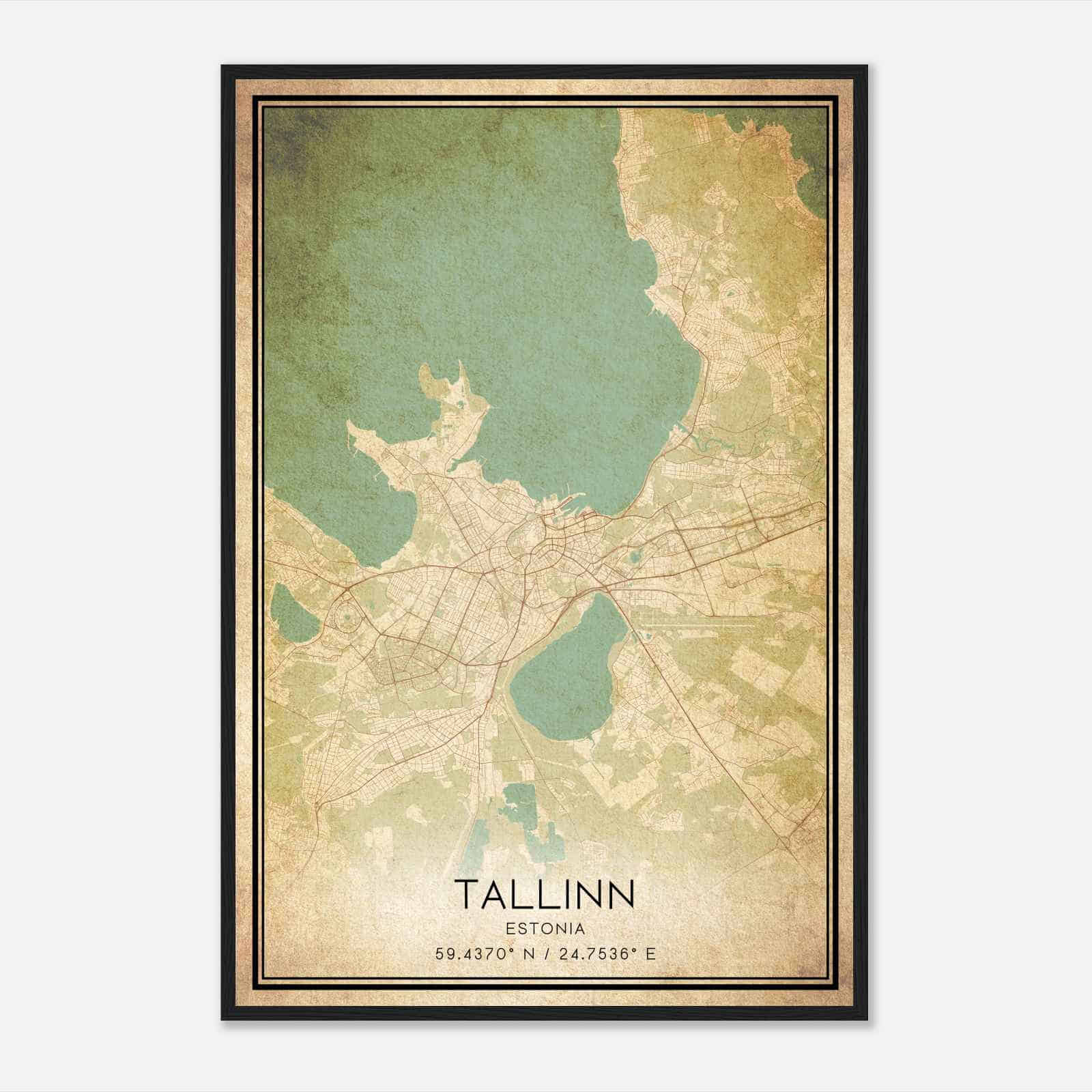 Vintage Tallinn Estonia Map Poster, Tallinn City Road Wall Art Print