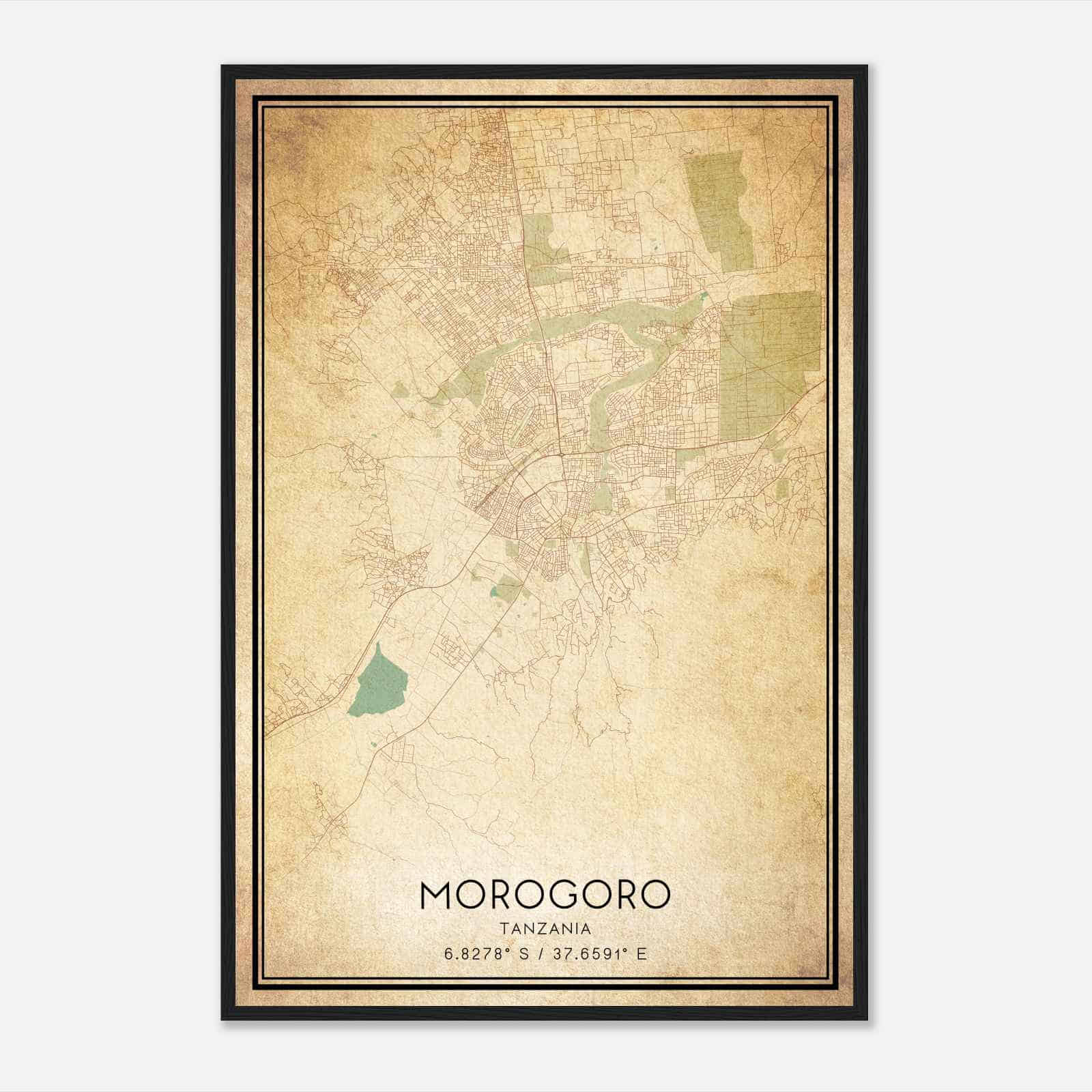 Vintage Morogoro Tanzania Map Poster, Morogoro City Road Wall Art Print