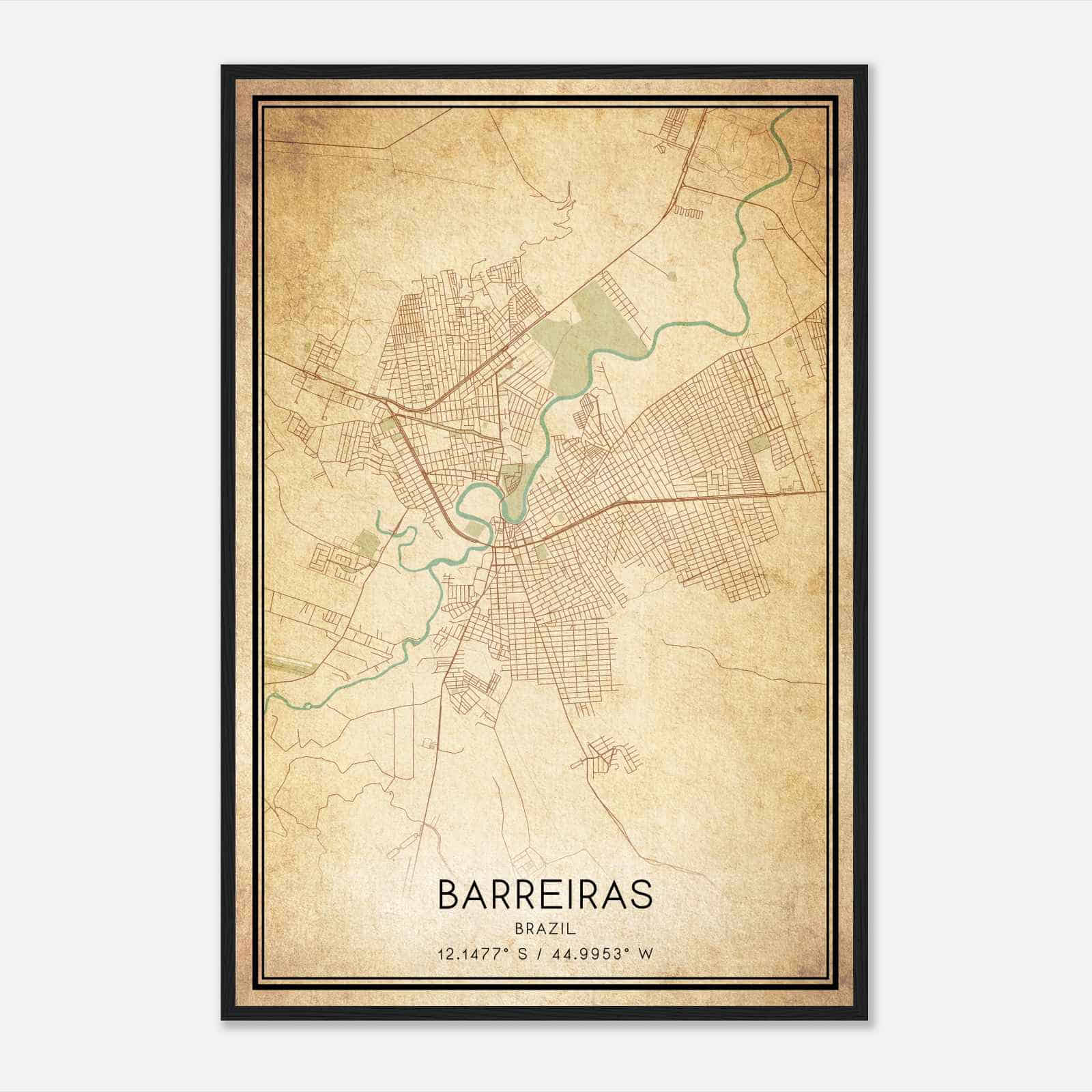 Vintage Barreiras Brazil Map Poster, Barreiras City Road Wall Art Print