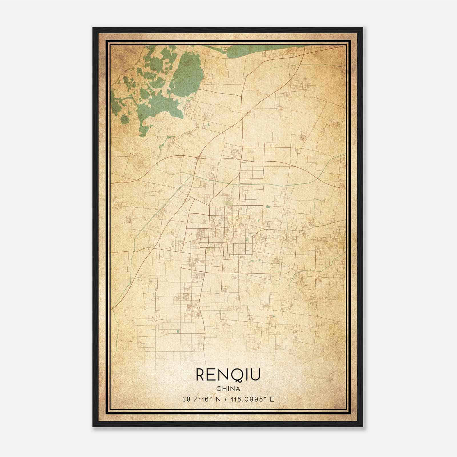 Vintage Renqiu China Map Poster, Renqiu City Road Wall Art Print