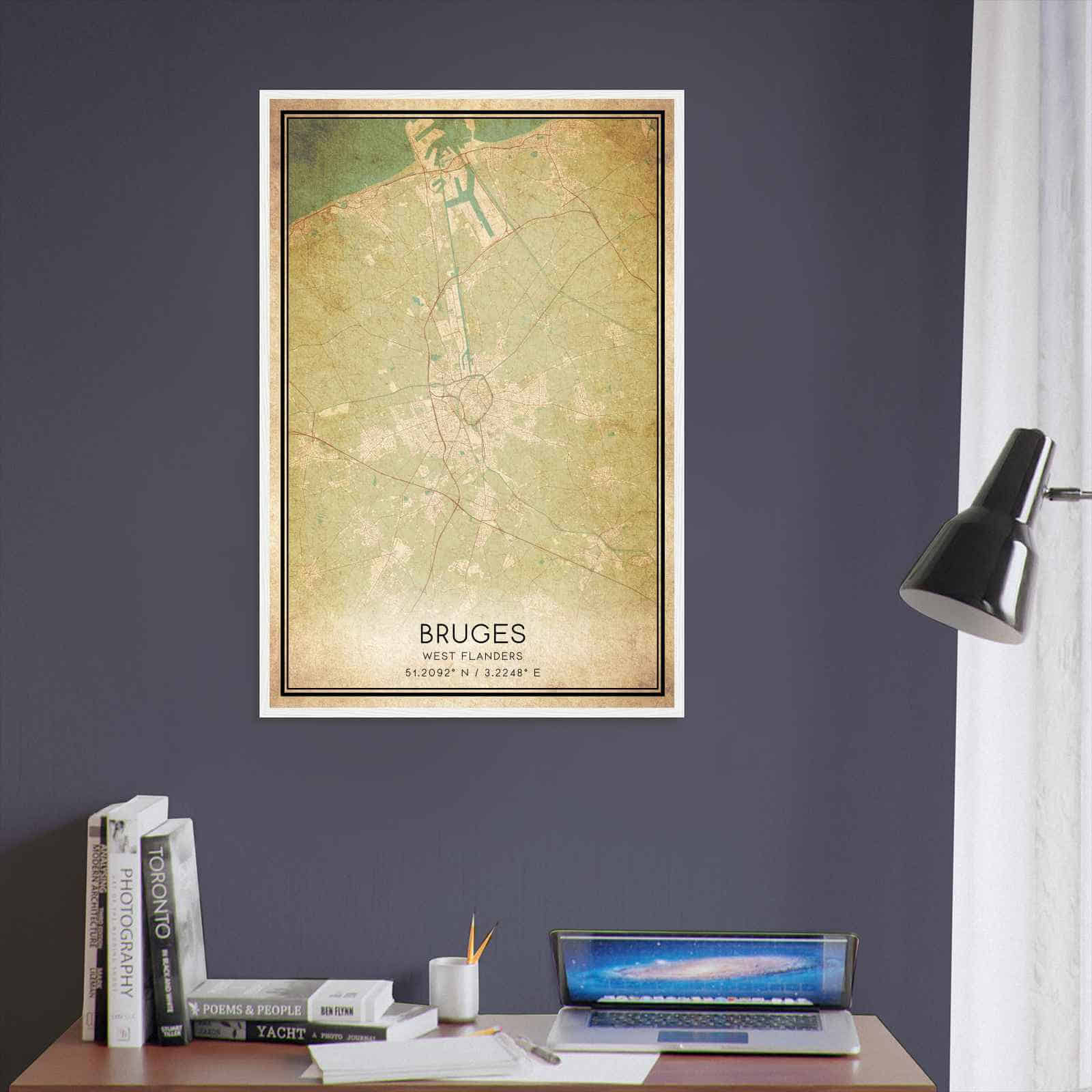 Vintage Bruges West Flanders Map Poster, Bruges City Road Wall Art Print