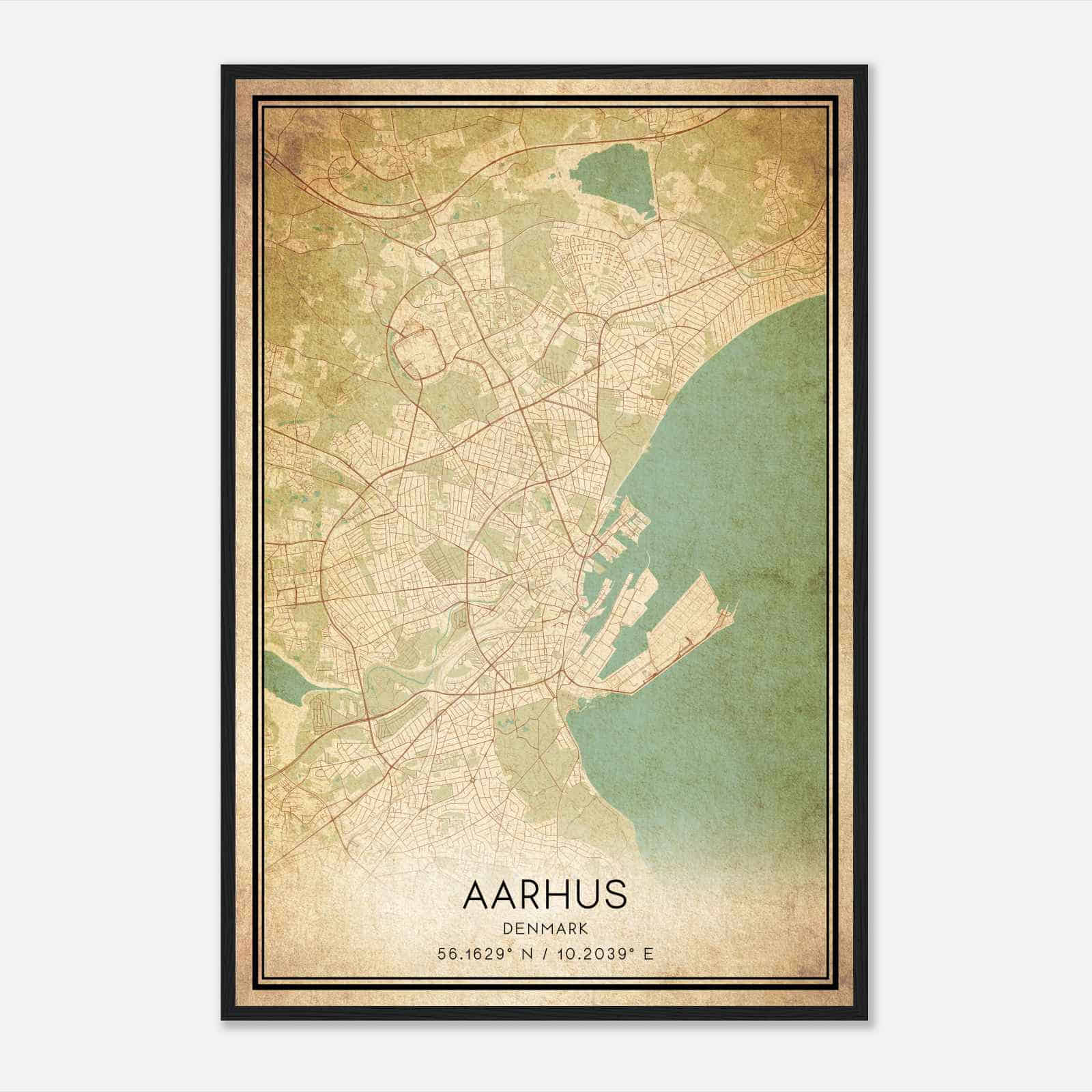 Vintage Aarhus Denmark Map Poster, Aarhus City Road Wall Art Print