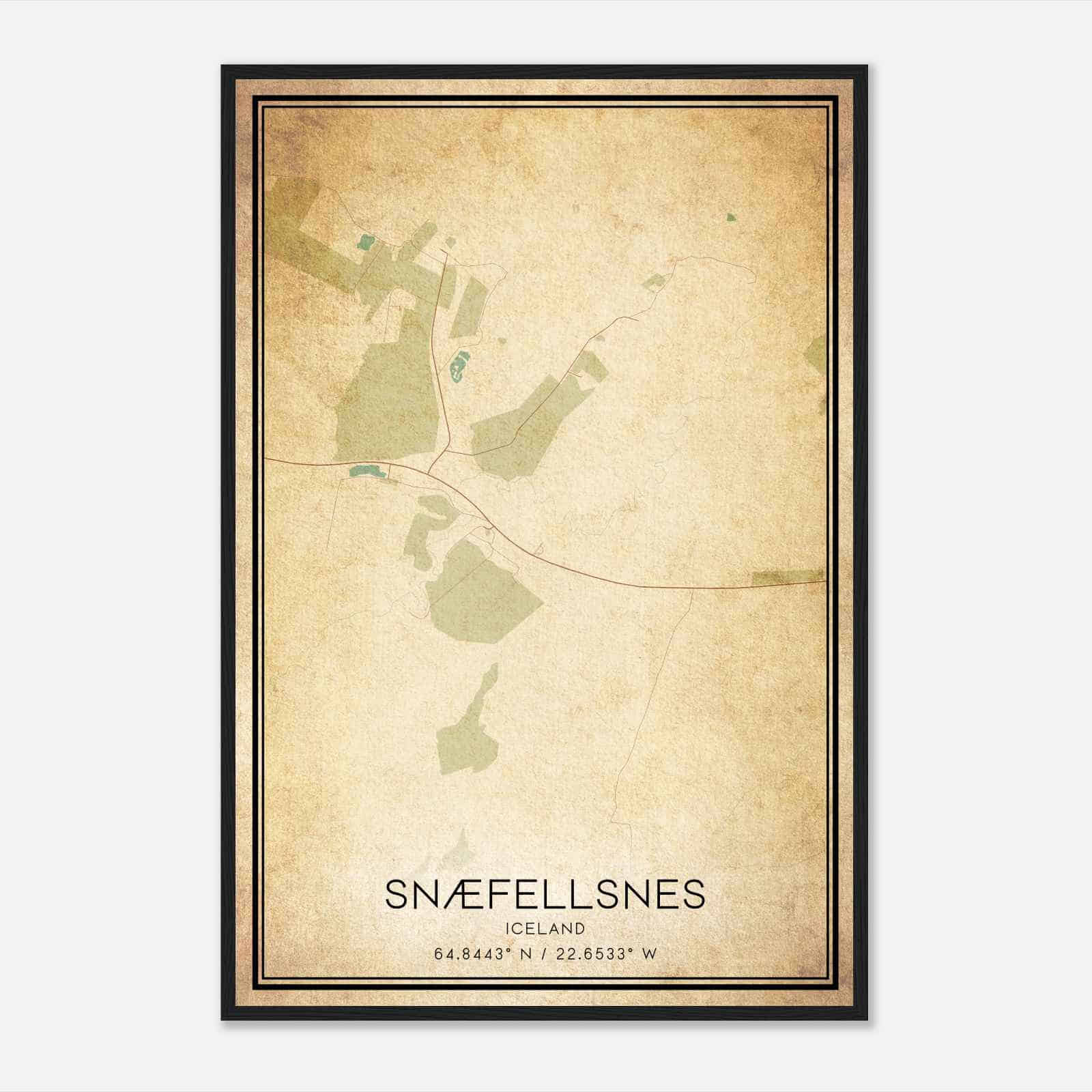 Vintage Snaefellsnes Iceland Map Poster, Snaefellsnes City Road Wall Art Print