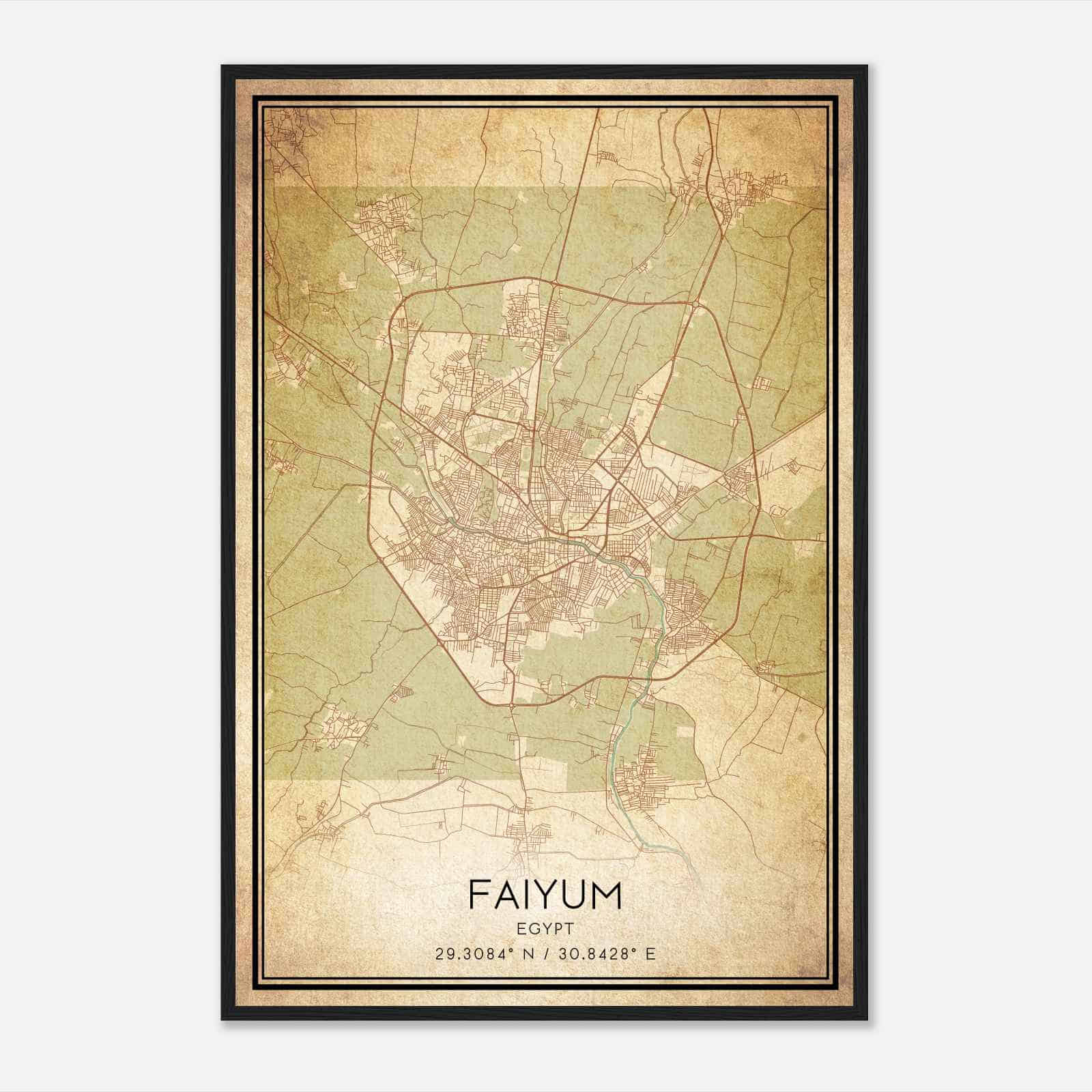 Vintage Faiyum Egypt Map Poster, Faiyum City Road Wall Art Print