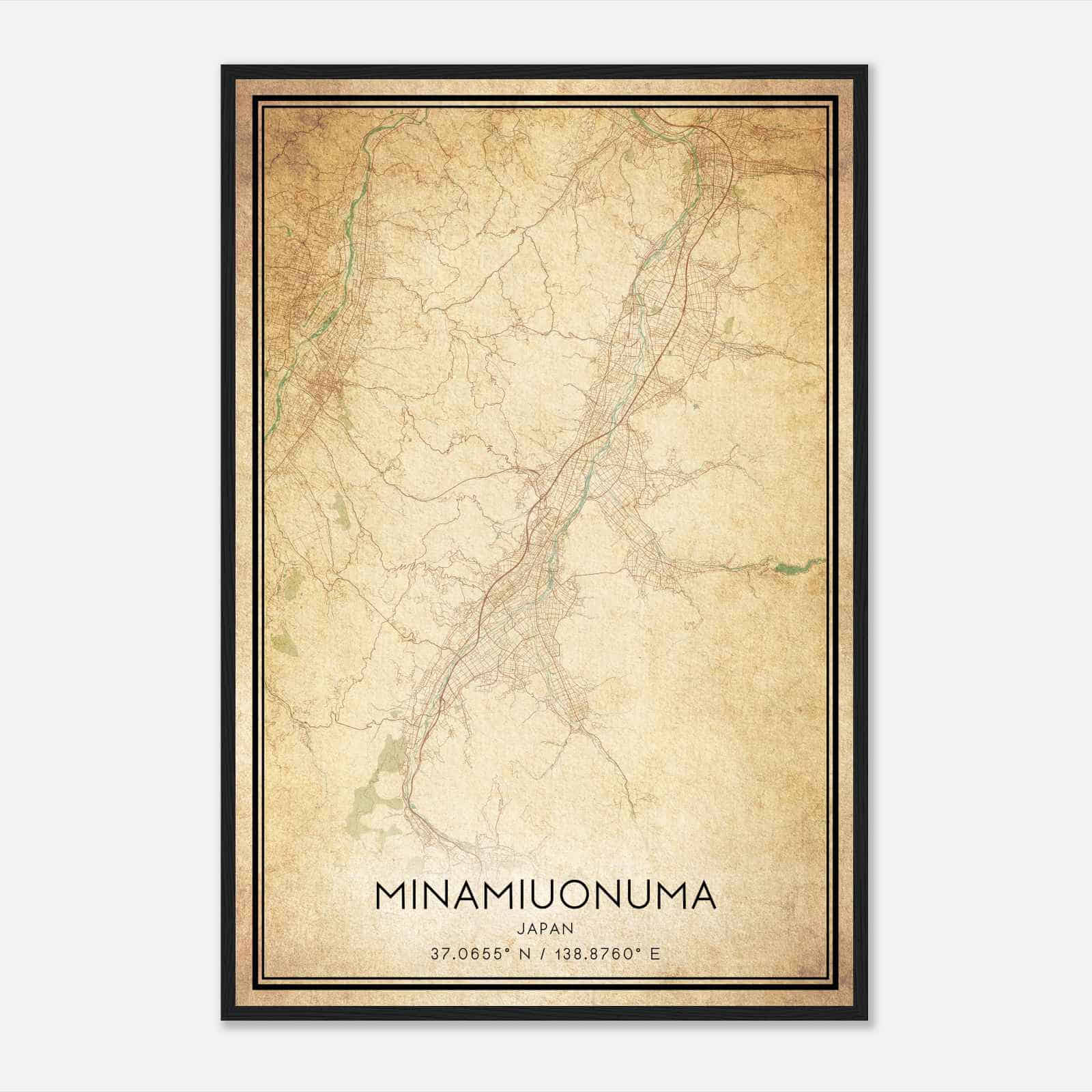 Vintage Minamiuonuma Japan Map Poster, Minamiuonuma City Road Wall Art Print