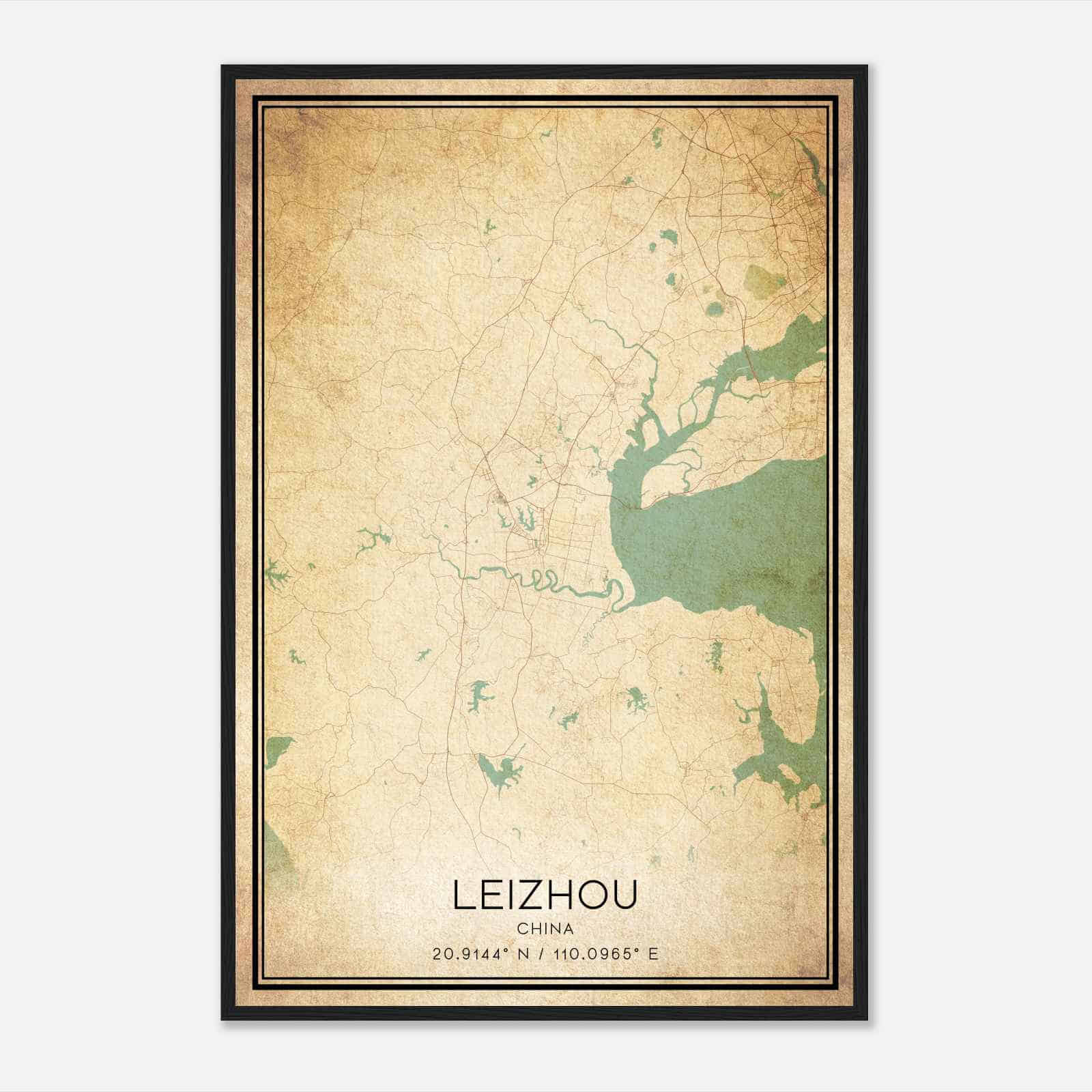 Vintage Leizhou China Map Poster, Leizhou City Road Wall Art Print