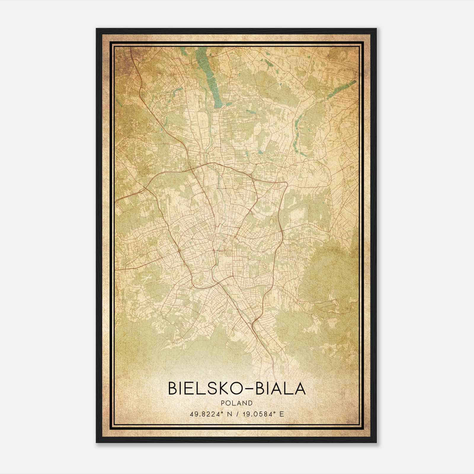 Vintage BielskoBiala Poland Map Poster, BielskoBiala City Road Wall Art Print