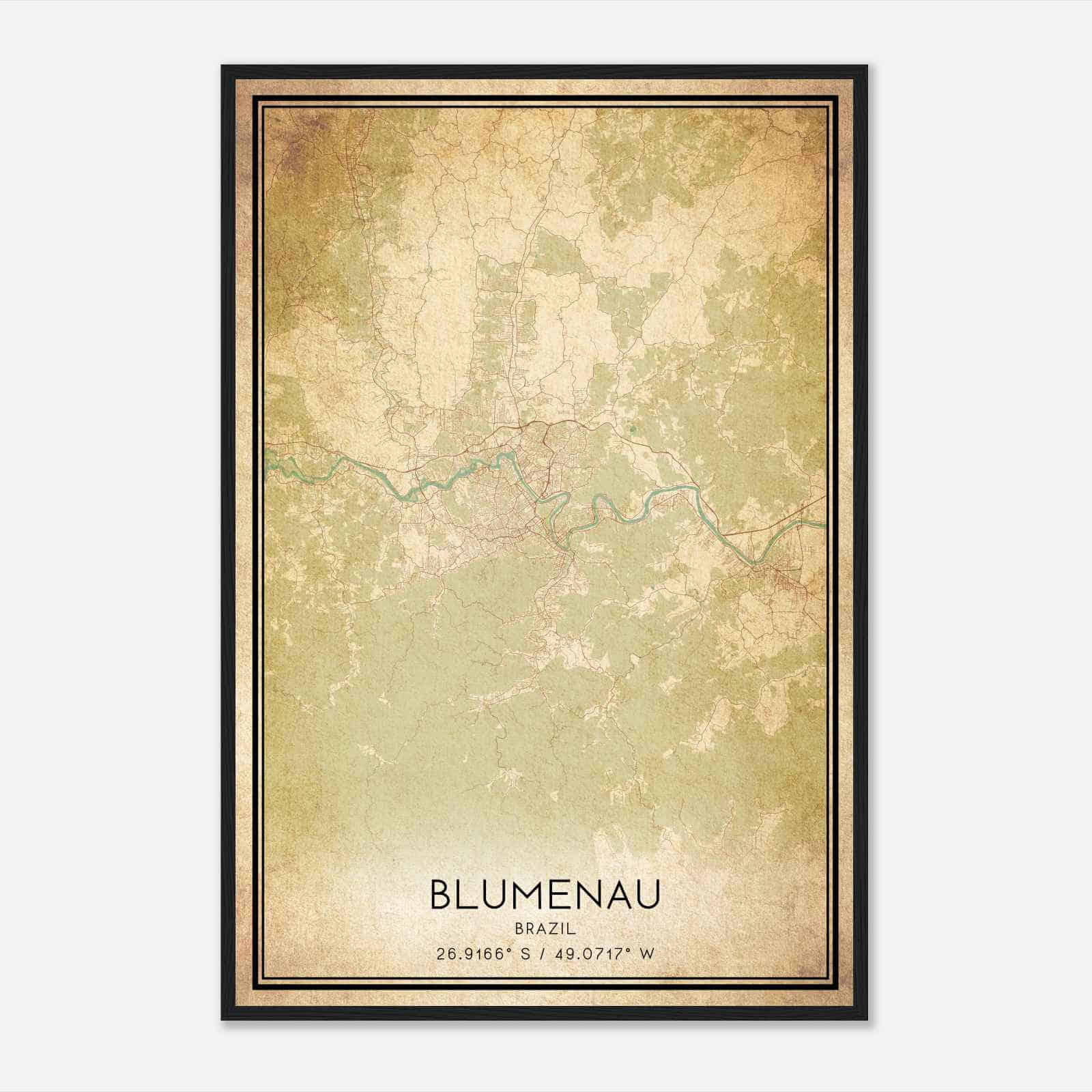 Vintage Blumenau Brazil Map Poster, Blumenau City Road Wall Art Print