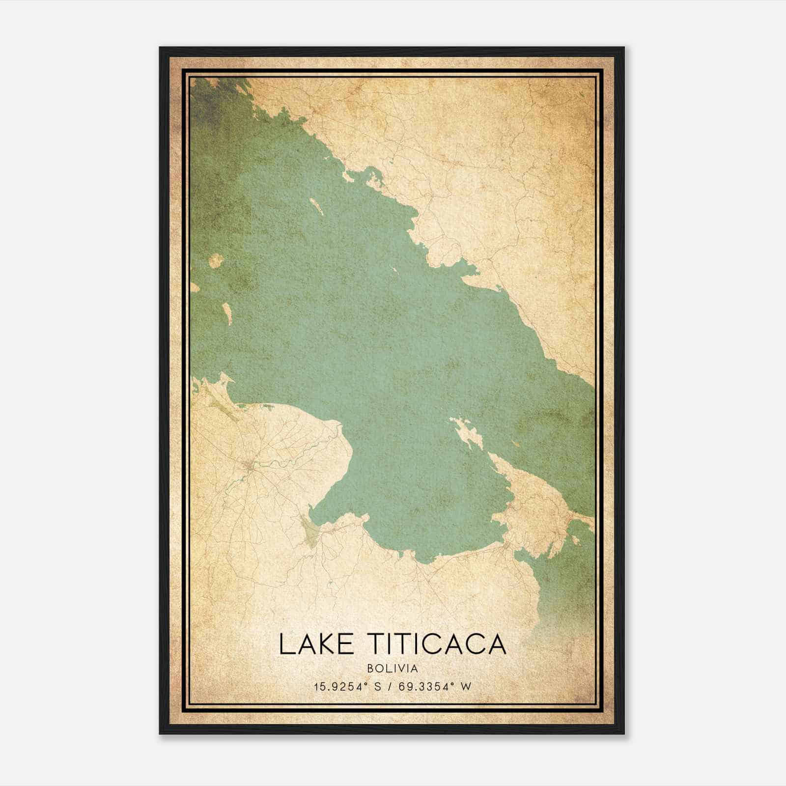 Vintage Lake Titicaca Bolivia Map Poster, Lake Titicaca City Road Wall Art Print