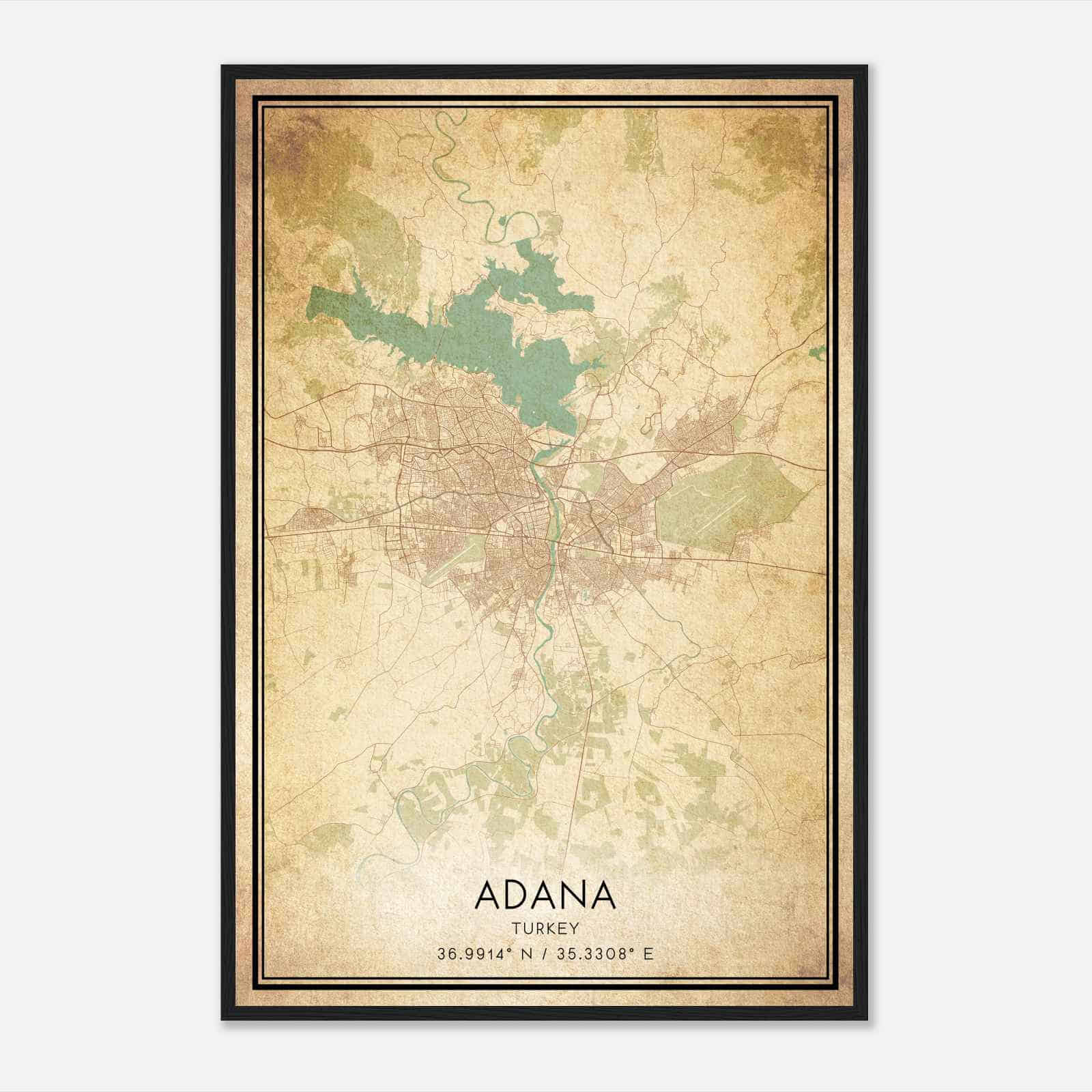 Vintage Adana Turkey Map Poster, Adana City Road Wall Art Print
