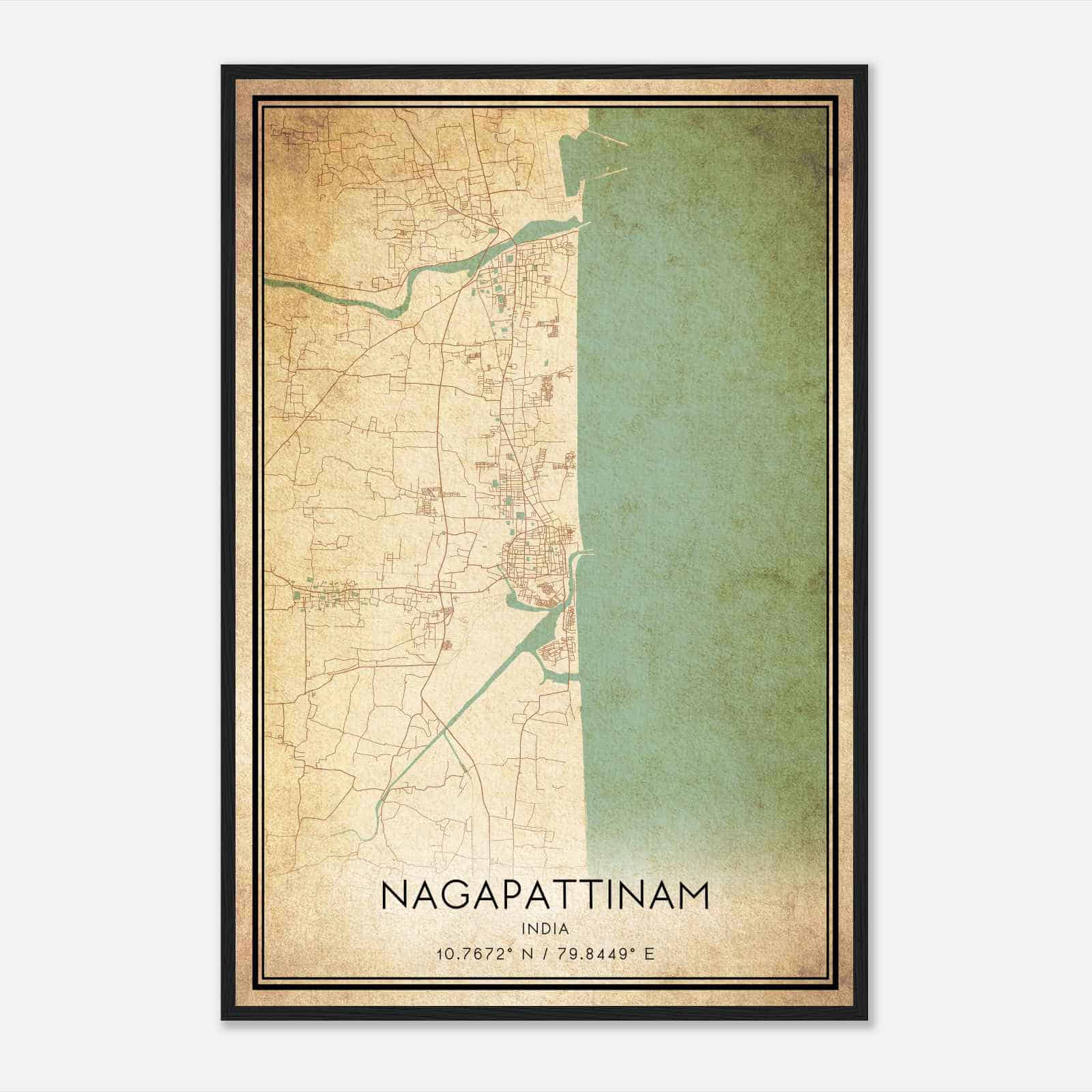 Vintage Nagapattinam India Map Poster, Nagapattinam City Road Wall Art Print