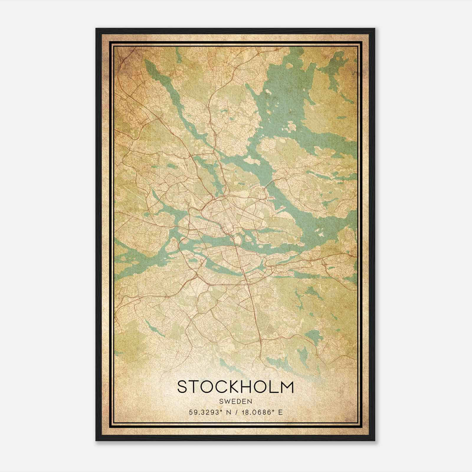 Vintage Stockholm Sweden Map Poster, Stockholm City Road Wall Art Print
