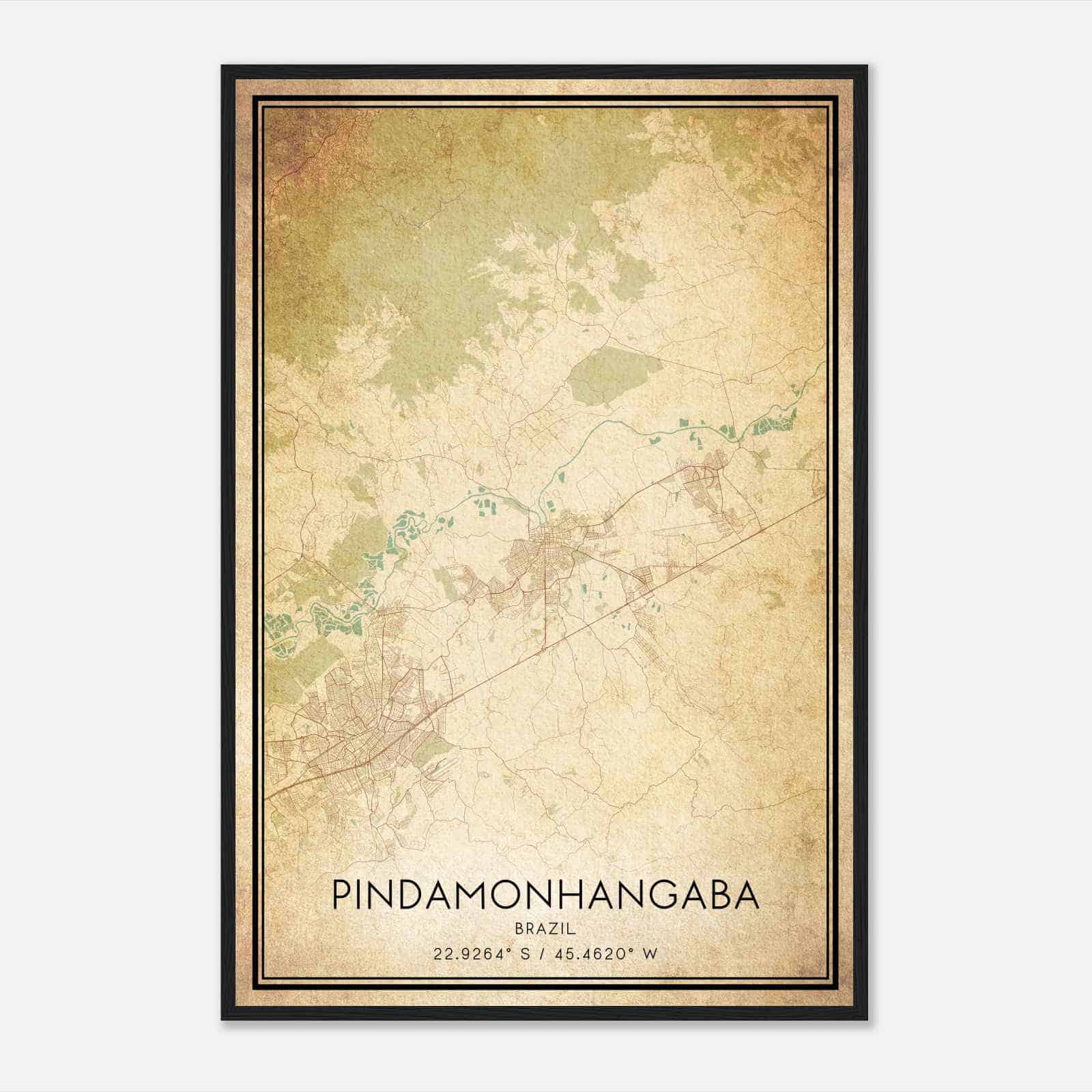 Vintage Pindamonhangaba Brazil Map Poster, Pindamonhangaba City Road Wall Art Print
