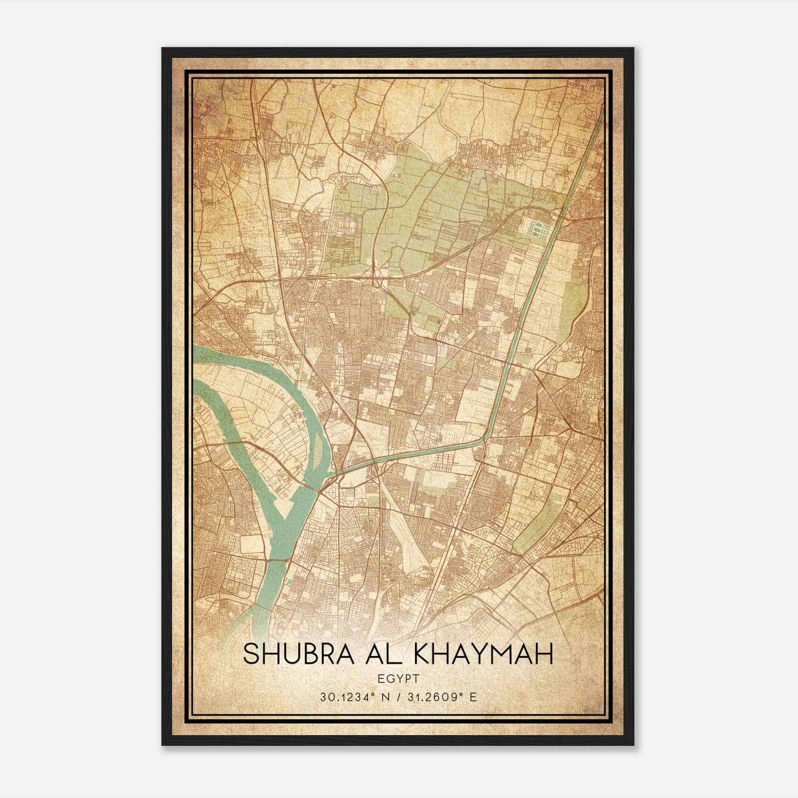 Vintage Shubra Al Khaymah Egypt Map Poster, Shubra Al Khaymah City Road Wall Art Print