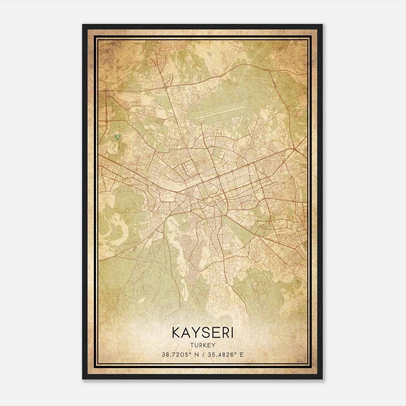 Vintage Kayseri Turkey Map Poster, Kayseri City Road Wall Art Print