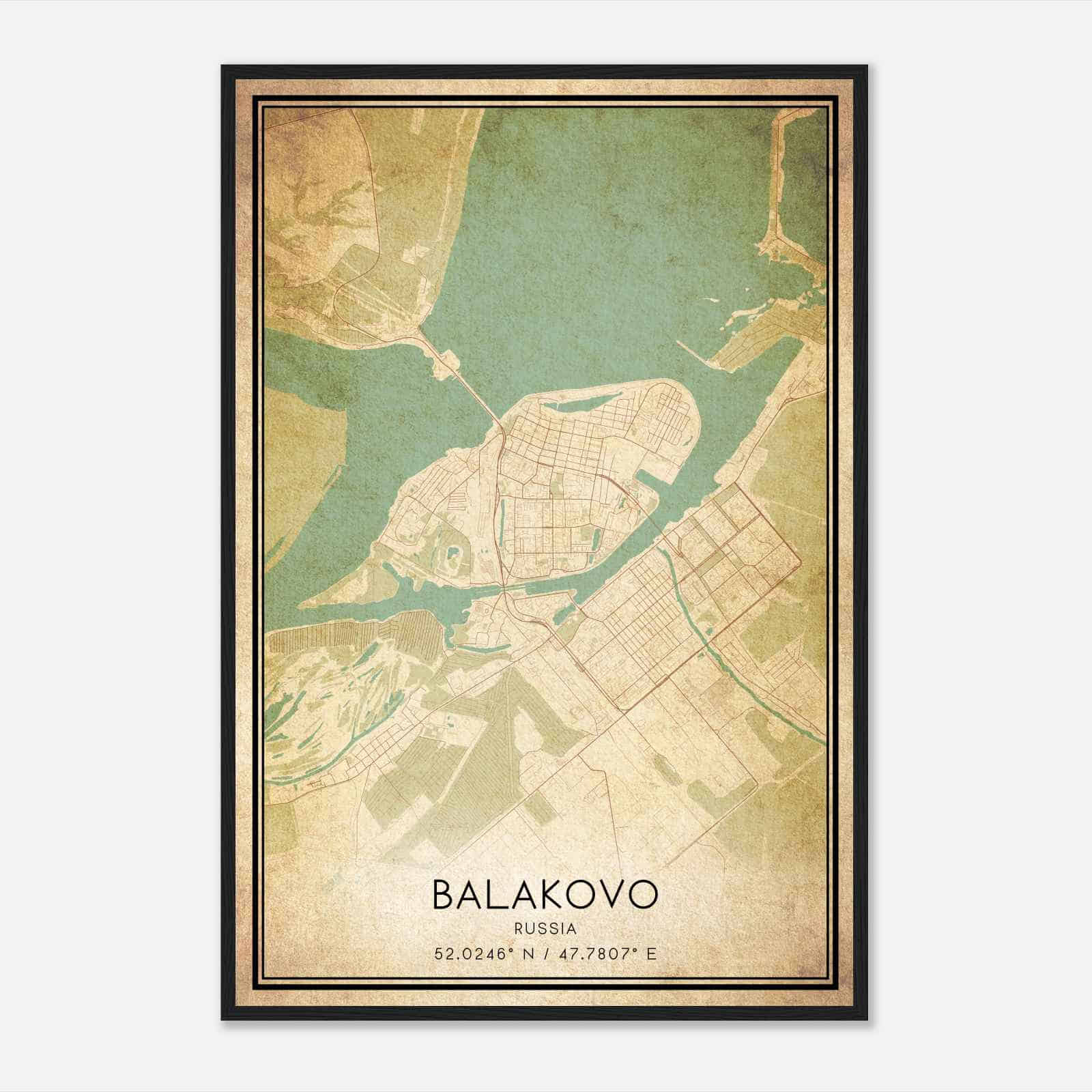 Vintage Balakovo Russia Map Poster, Balakovo City Road Wall Art Print