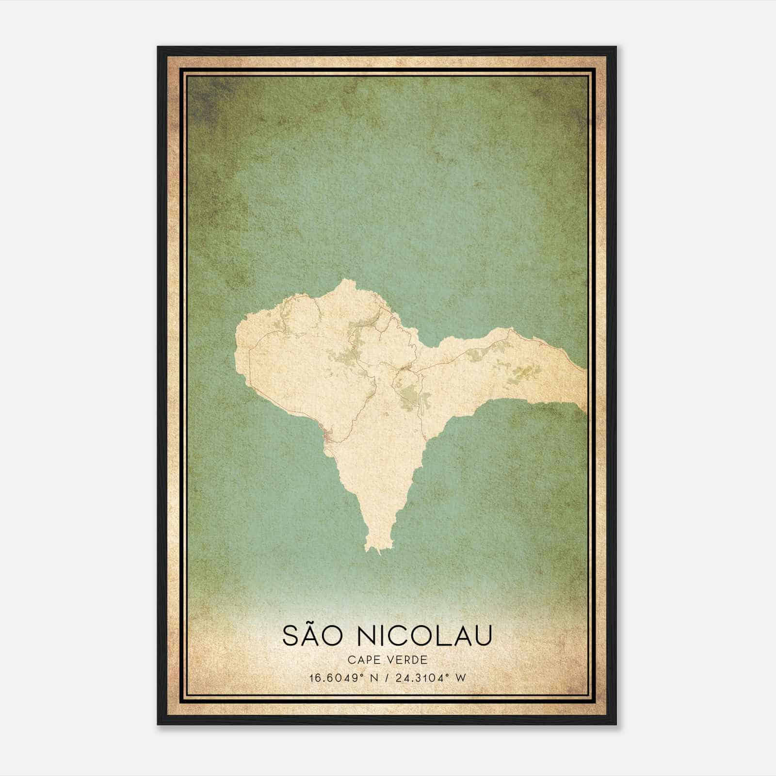 Vintage Sao Nicolau Cape Verde Map Poster, Sao Nicolau City Road Wall Art Print