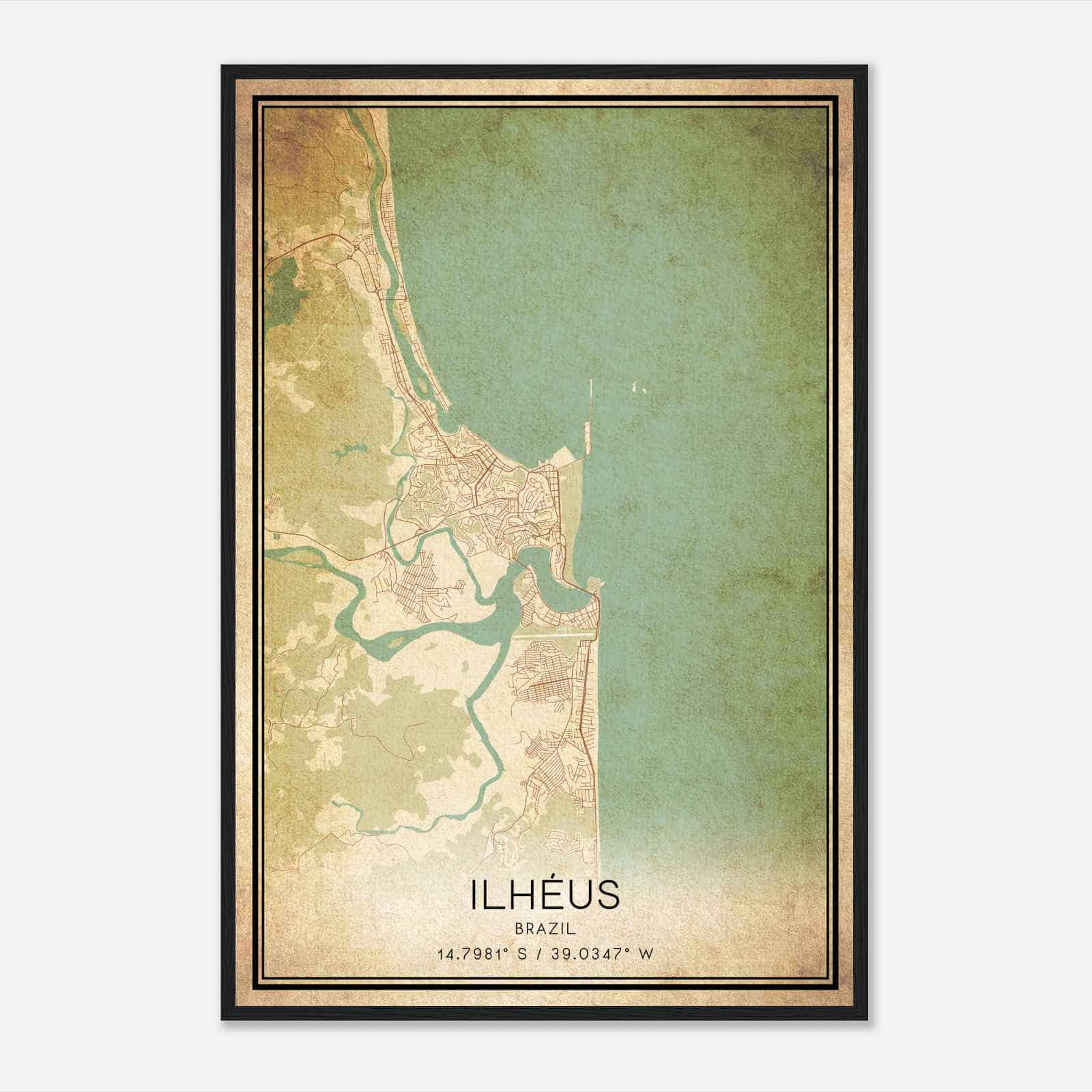 Vintage Ilheus Brazil Map Poster, Ilheus City Road Wall Art Print