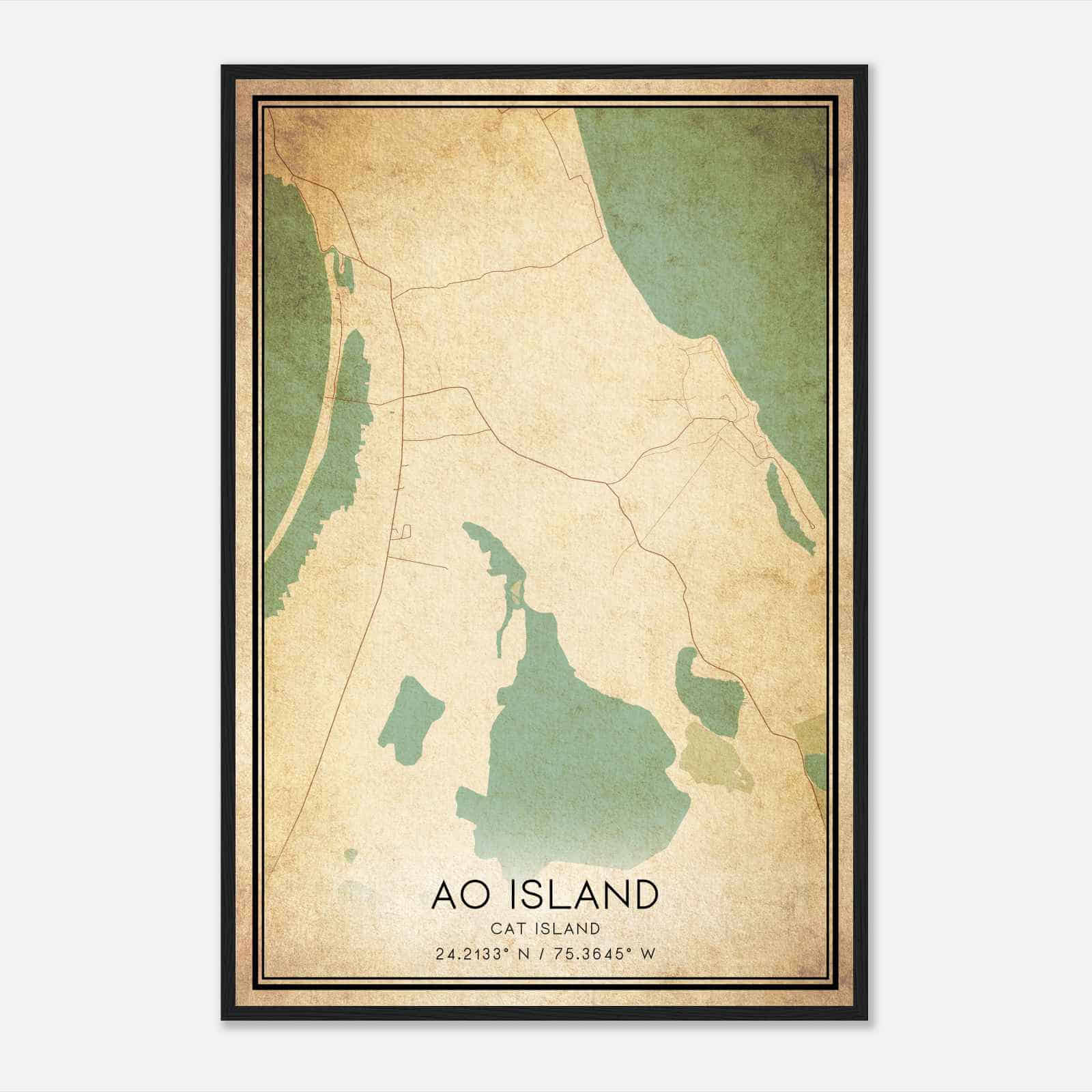 Vintage Ao Island Cat Island Map Poster, Ao Island City Road Wall Art Print