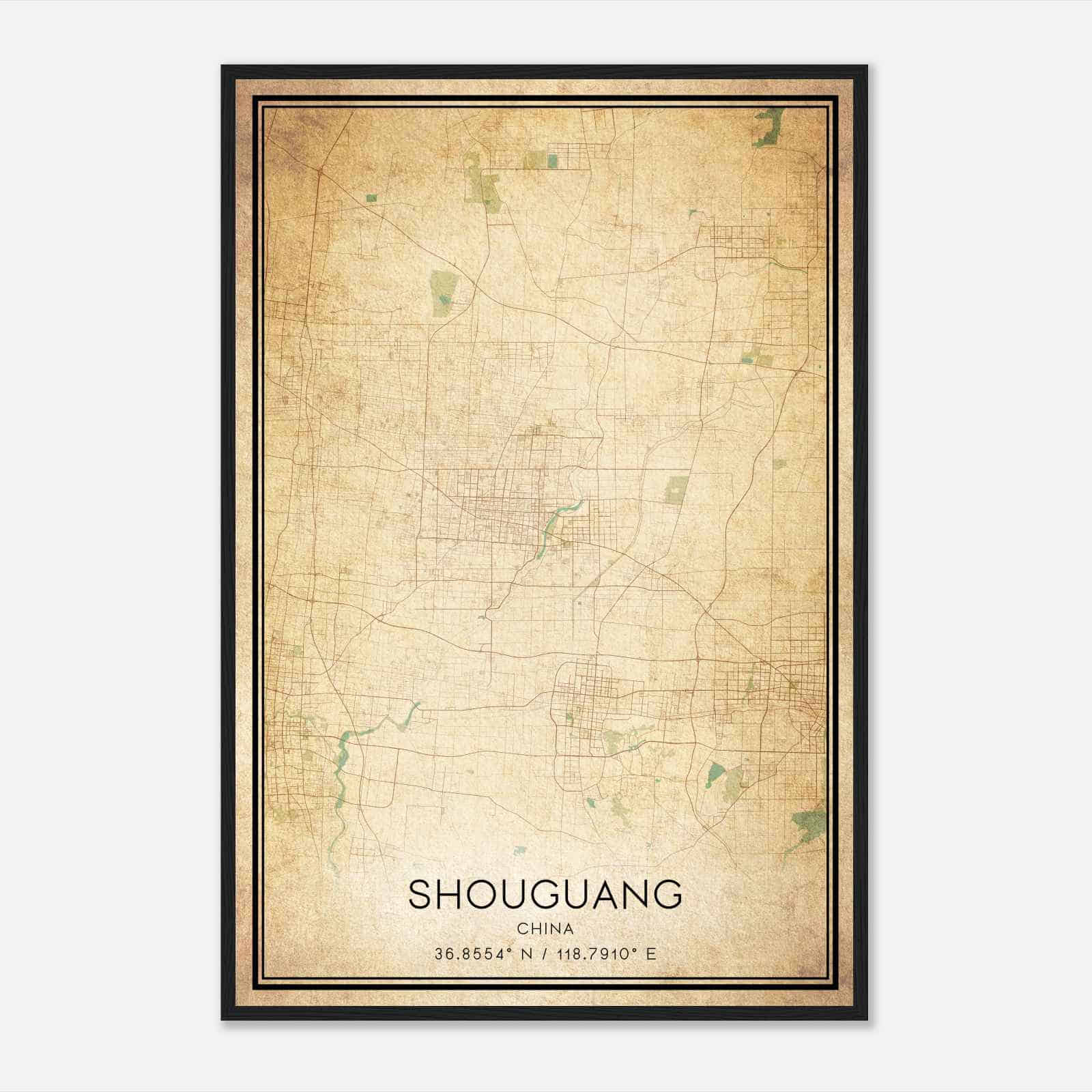 Vintage Shouguang China Map Poster, Shouguang City Road Wall Art Print