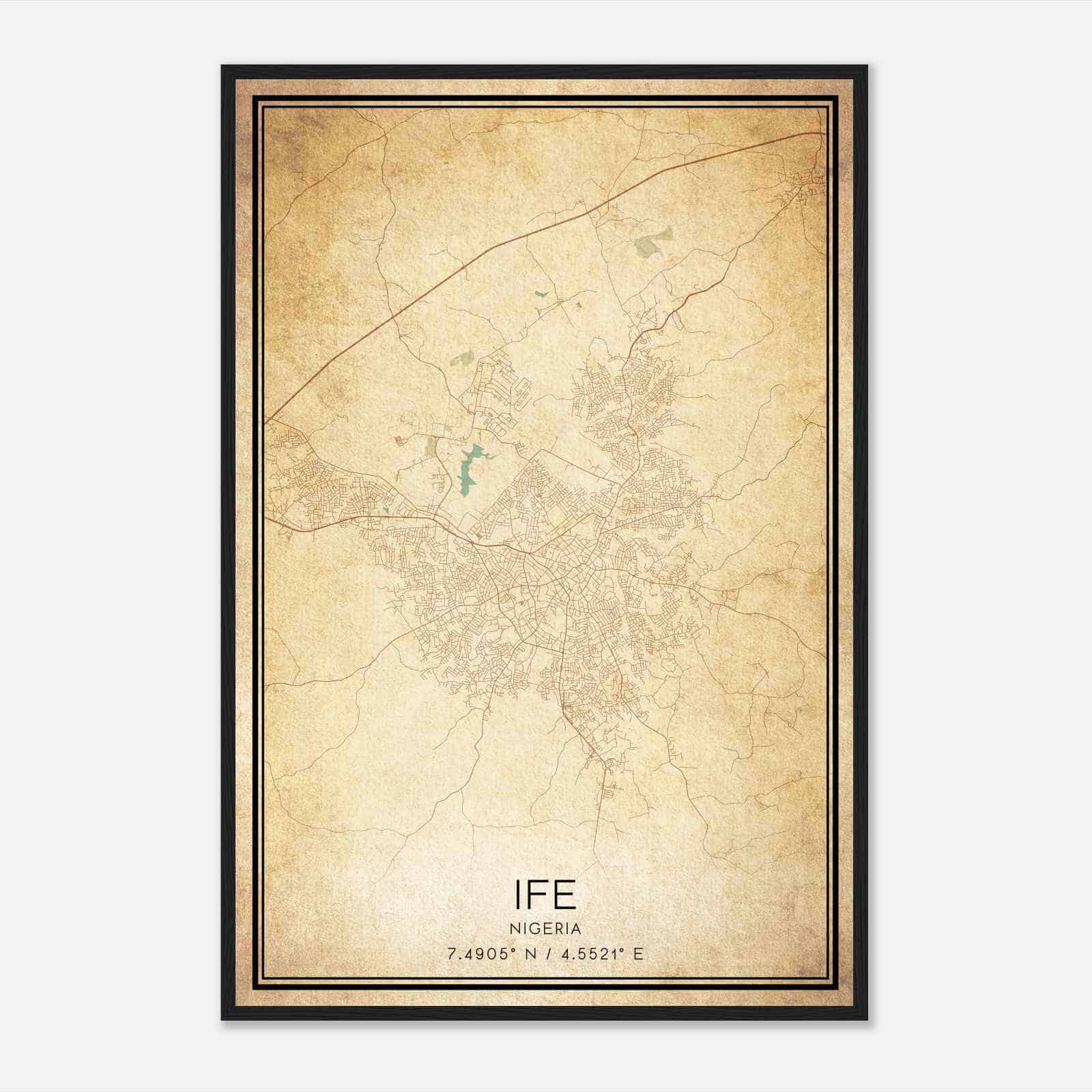 Vintage Ife Nigeria Map Poster, Ife City Road Wall Art Print