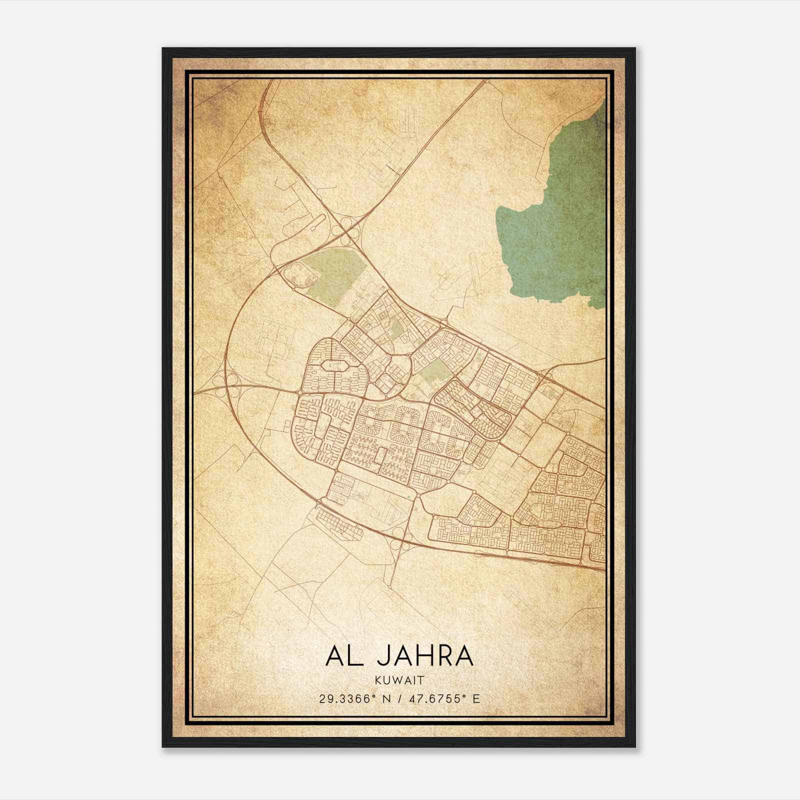 Vintage Al Jahra Kuwait Map Poster, Al Jahra City Road Wall Art Print