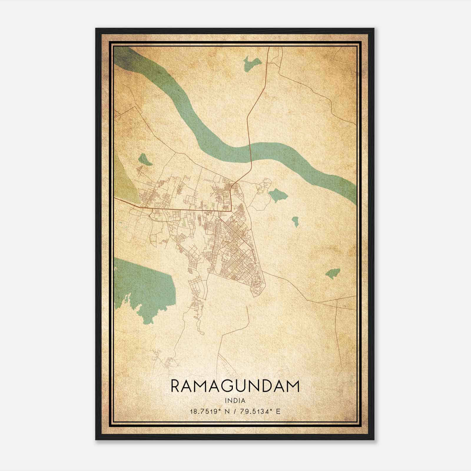 Vintage Ramagundam India Map Poster, Ramagundam City Road Wall Art Print