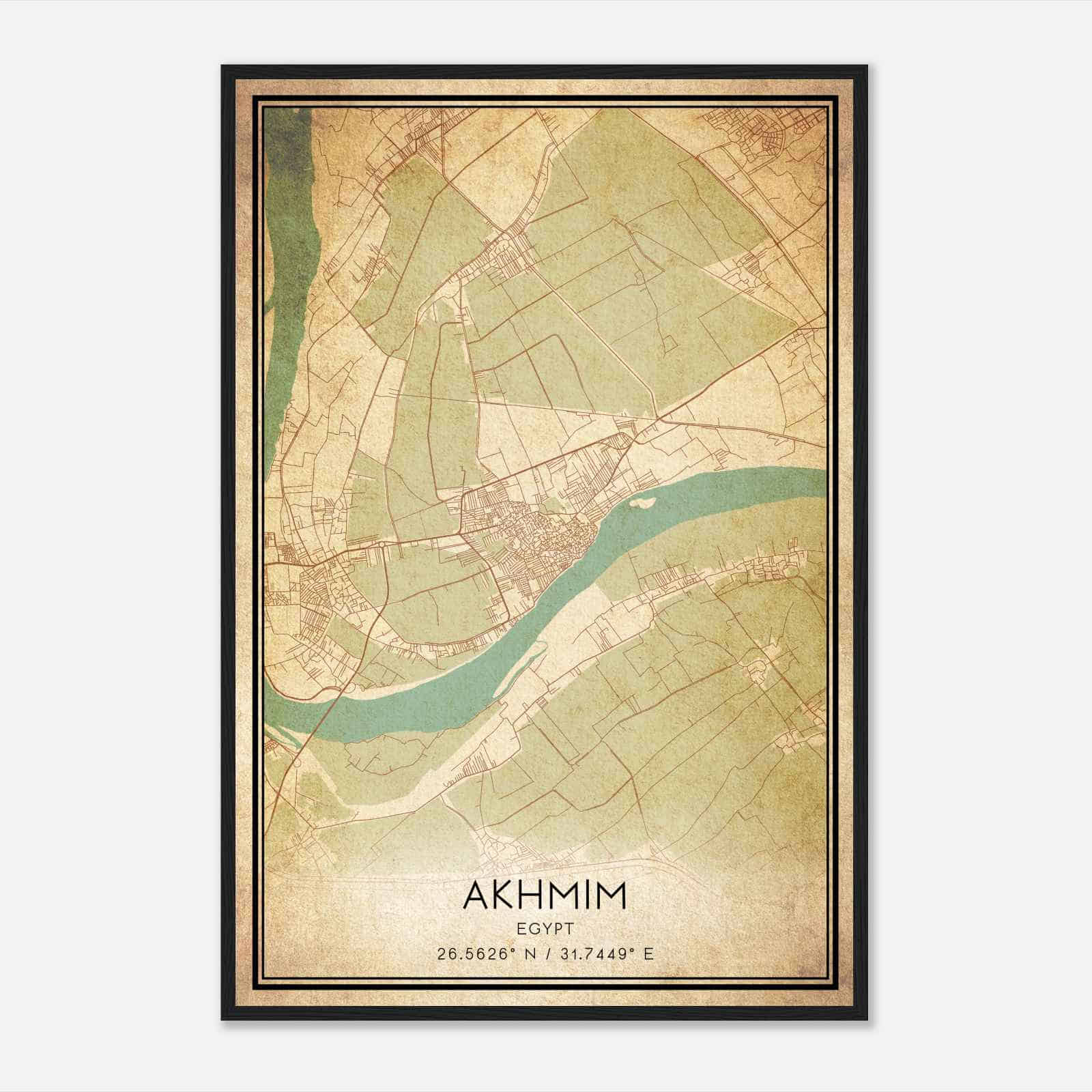 Vintage Akhmim Egypt Map Poster, Akhmim City Road Wall Art Print