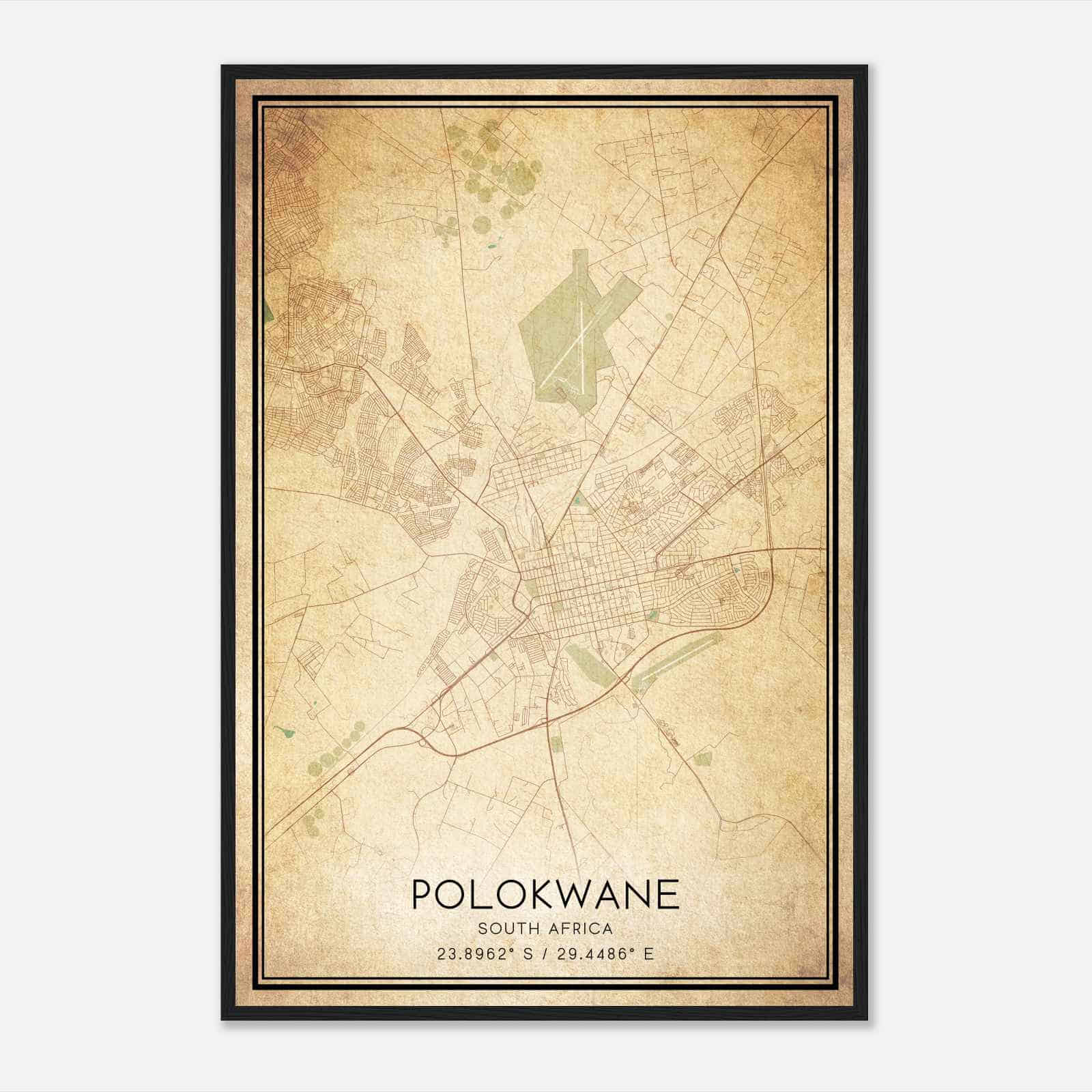 Vintage Polokwane South Africa Map Poster, Polokwane City Road Wall Art Print