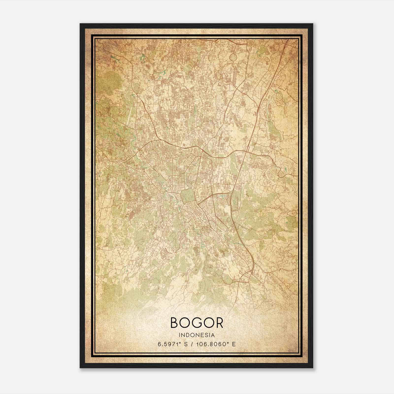 Vintage Bogor Indonesia Map Poster, Bogor City Road Wall Art Print