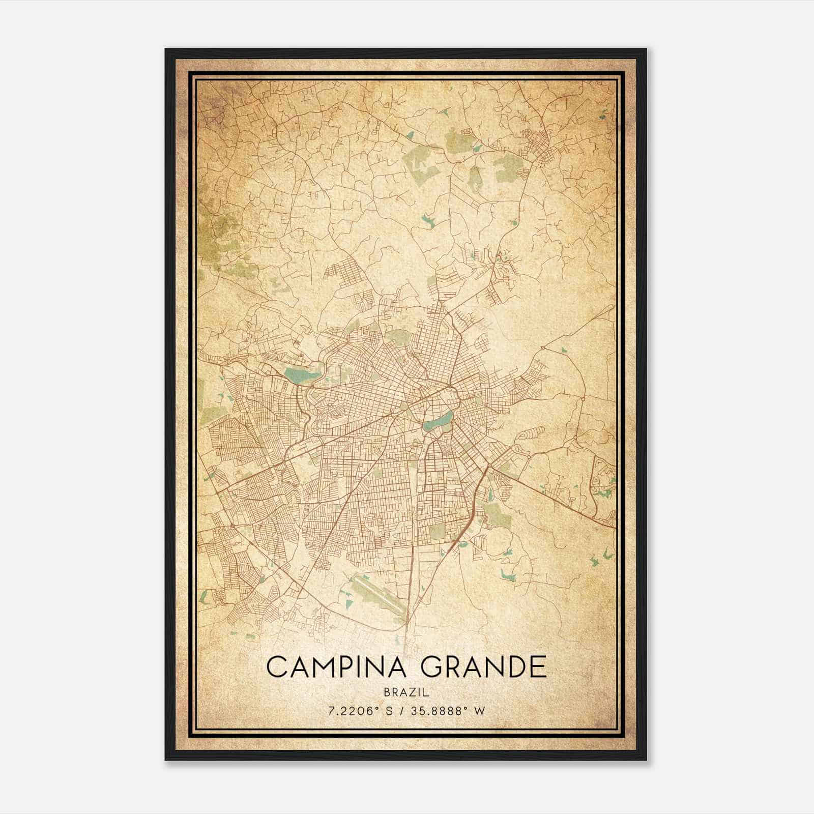 Vintage Campina Grande Brazil Map Poster, Campina Grande City Road Wall Art Print