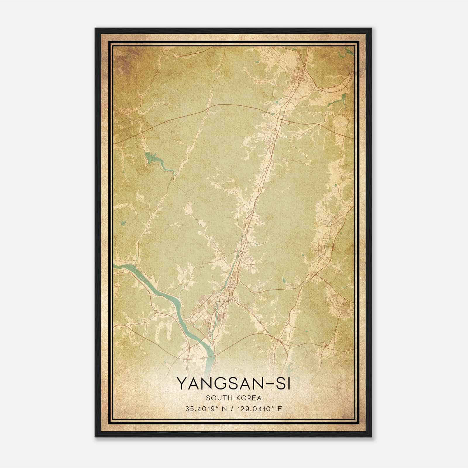 Vintage Yangsansi South Korea Map Poster, Yangsansi City Road Wall Art Print