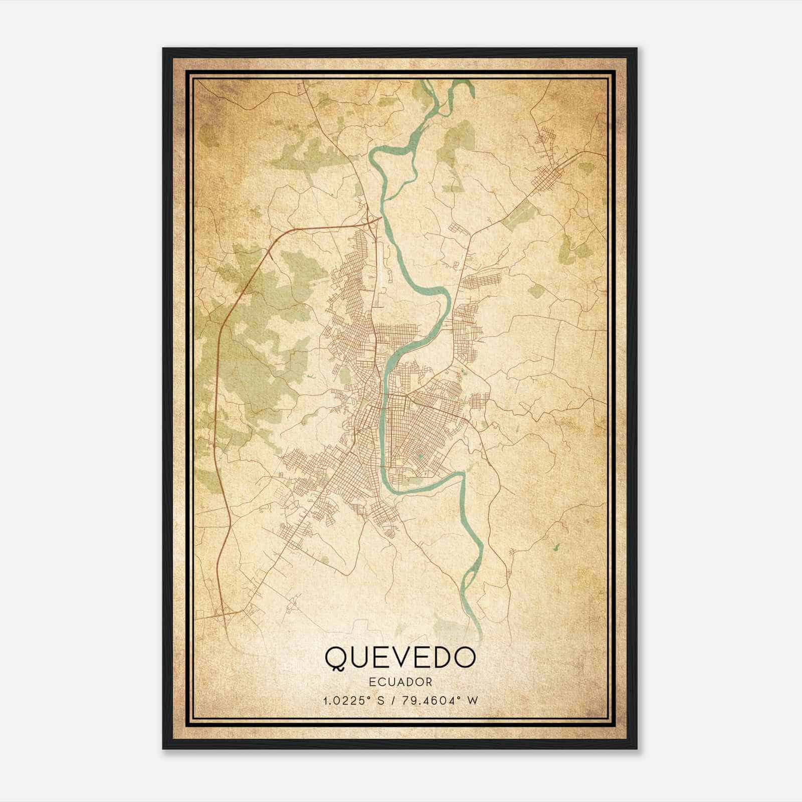 Vintage Quevedo Ecuador Map Poster, Quevedo City Road Wall Art Print