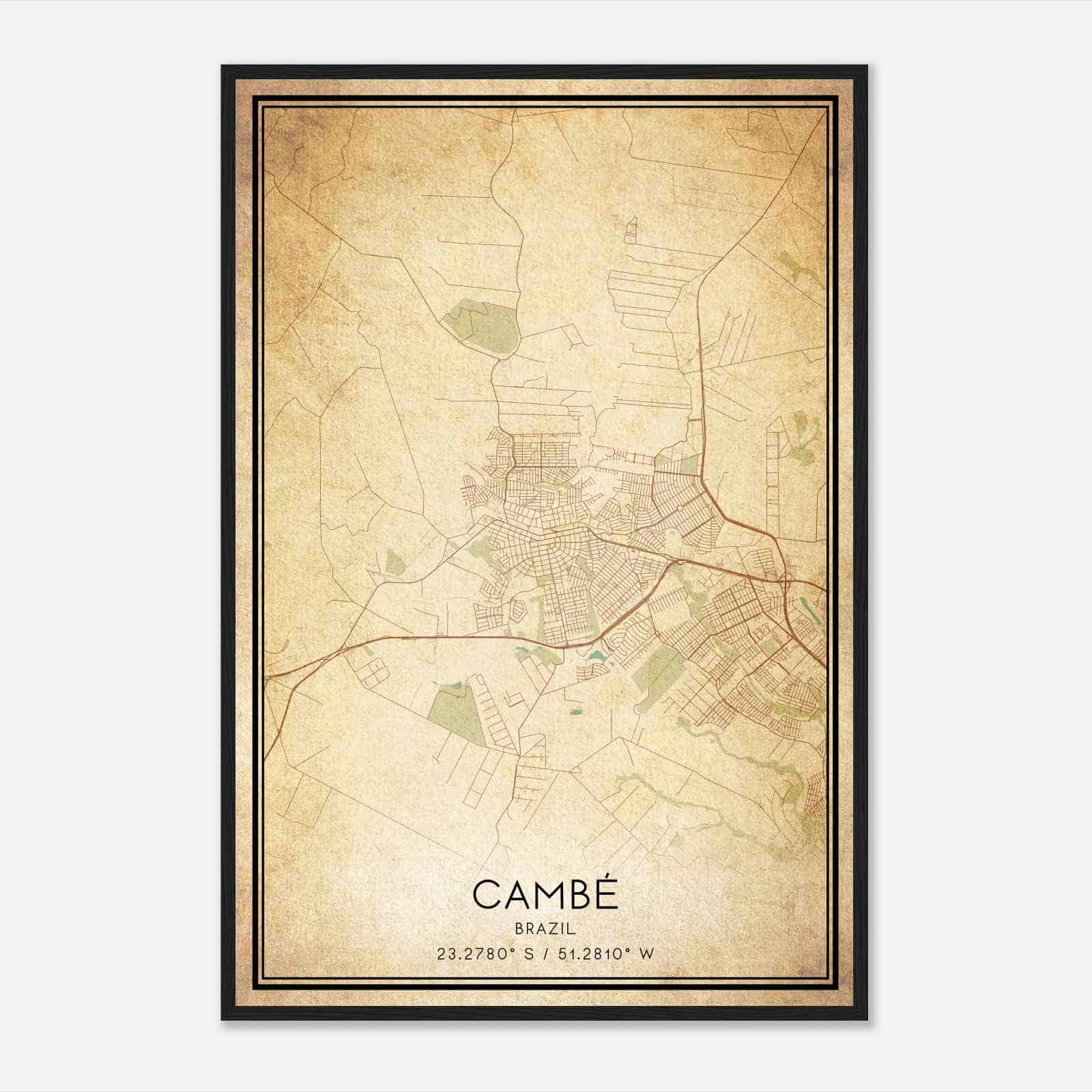 Vintage Cambe Brazil Map Poster, Cambe City Road Wall Art Print
