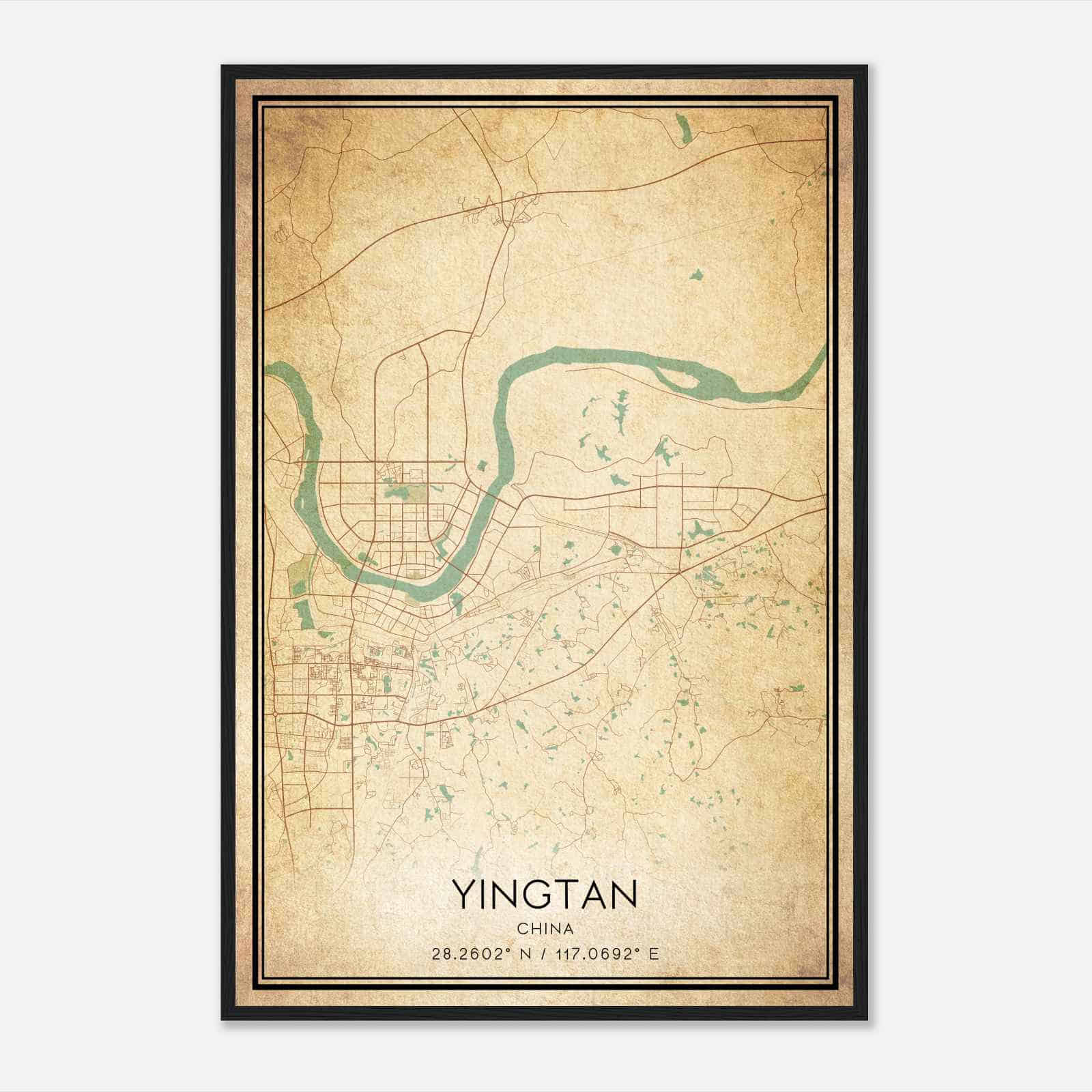 Vintage Yingtan China Map Poster, Yingtan City Road Wall Art Print