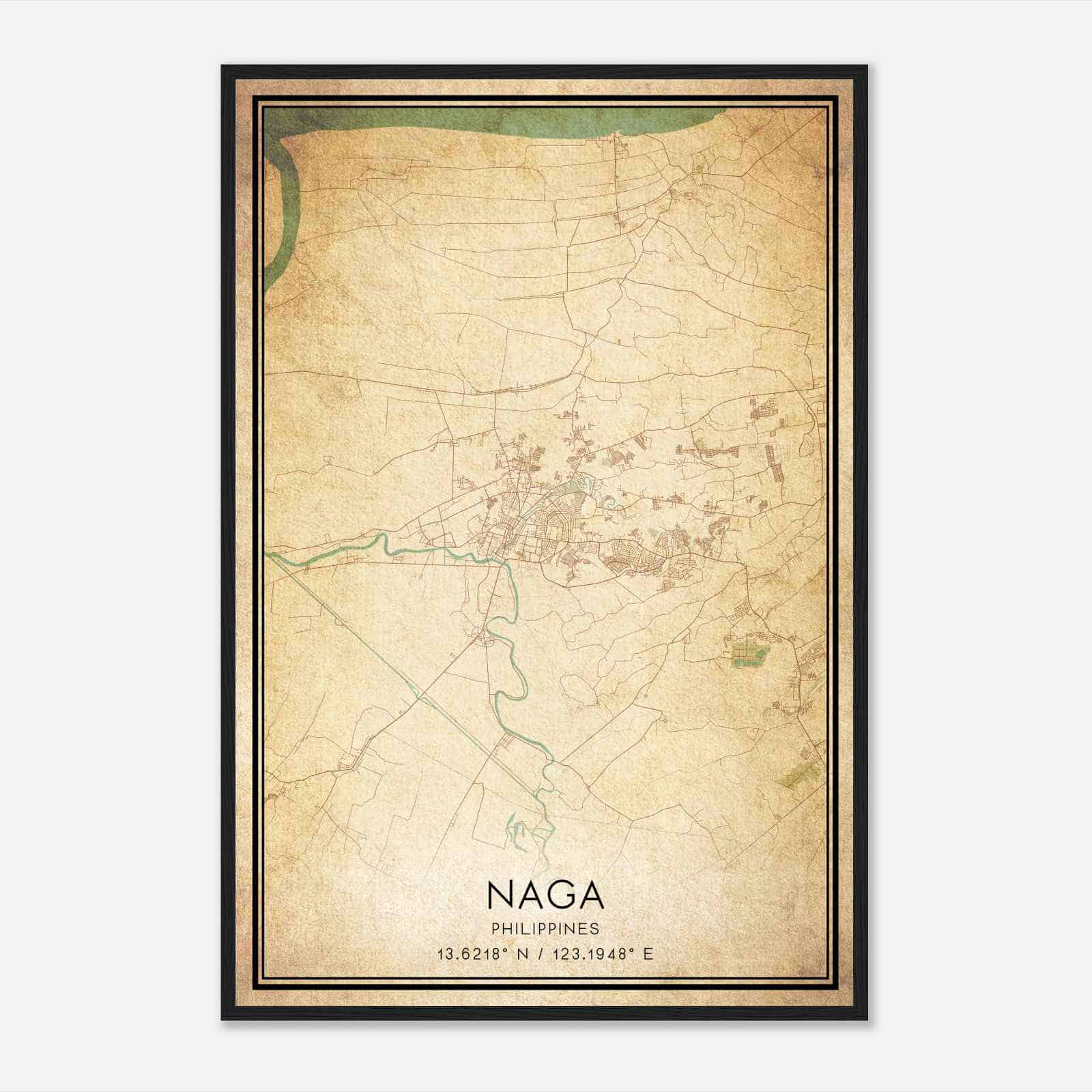 Vintage Naga Philippines Map Poster, Naga City Road Wall Art Print