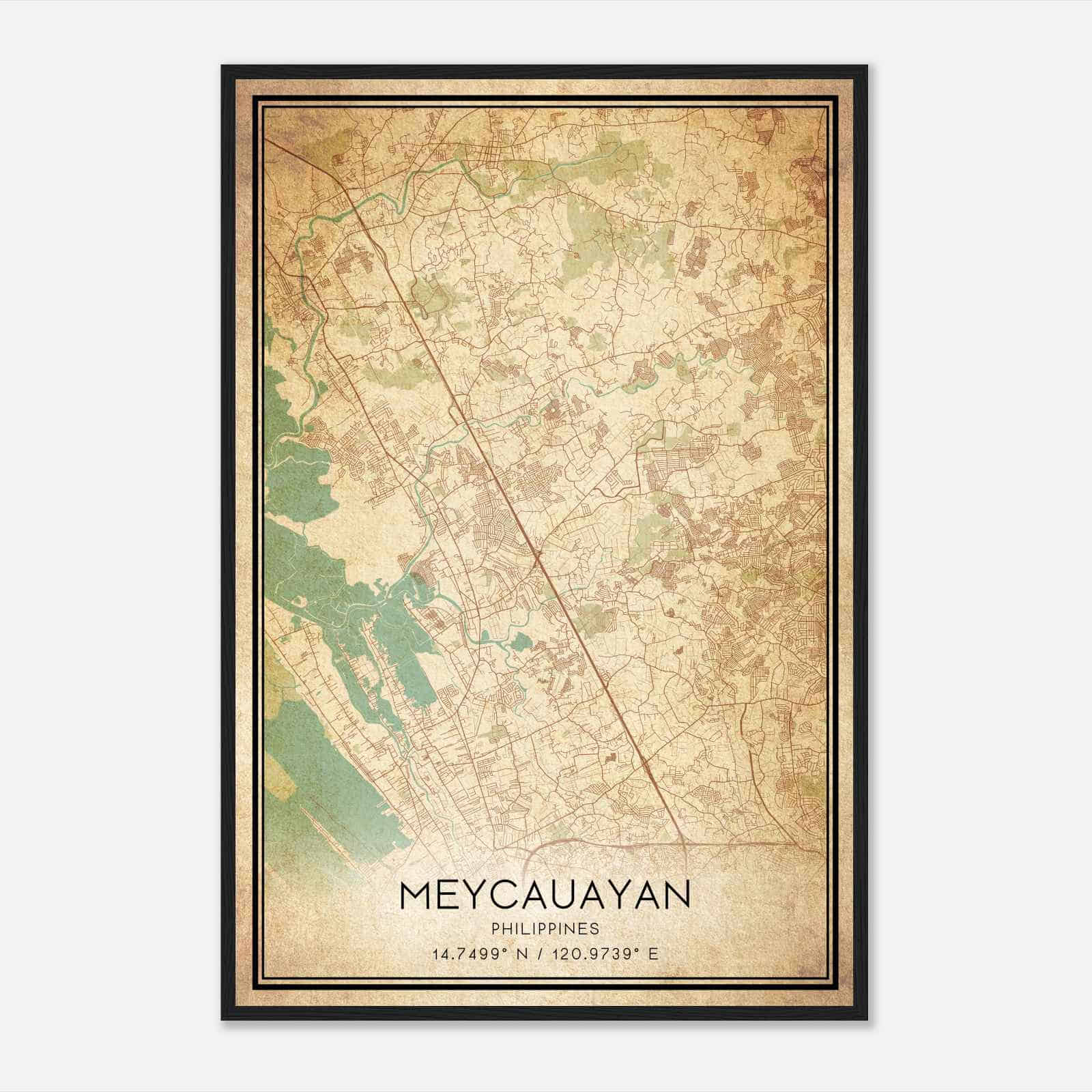Vintage Meycauayan Philippines Map Poster, Meycauayan City Road Wall Art Print