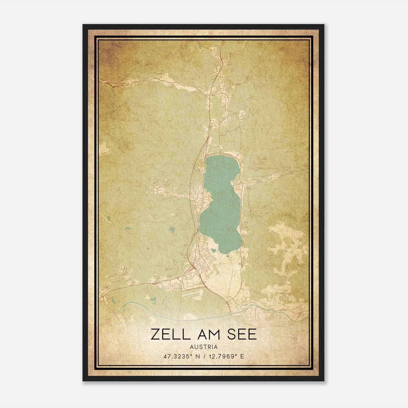 Vintage Zell am See Austria Map Poster, Zell am See City Road Wall Art Print