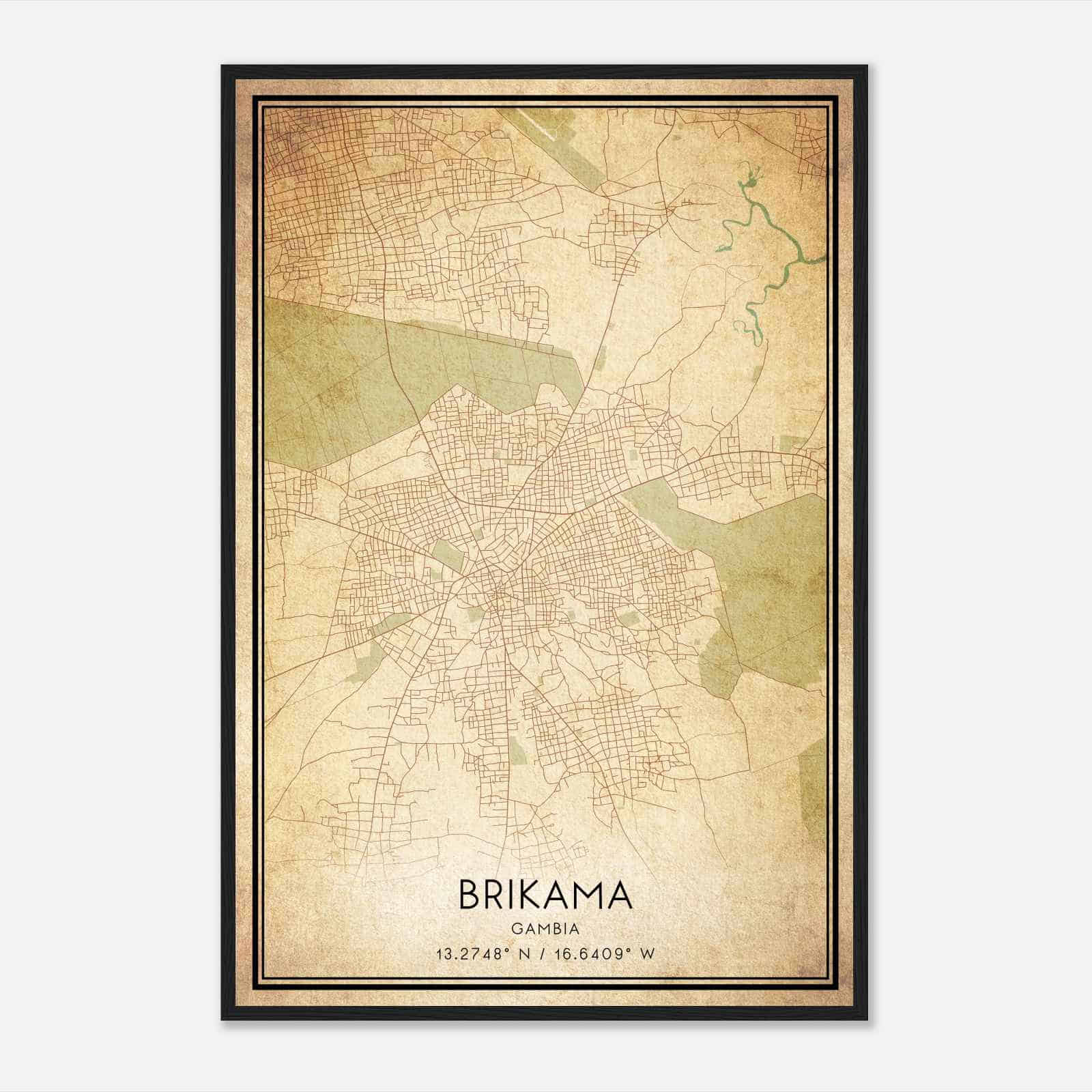 Vintage Brikama Gambia Map Poster, Brikama City Road Wall Art Print
