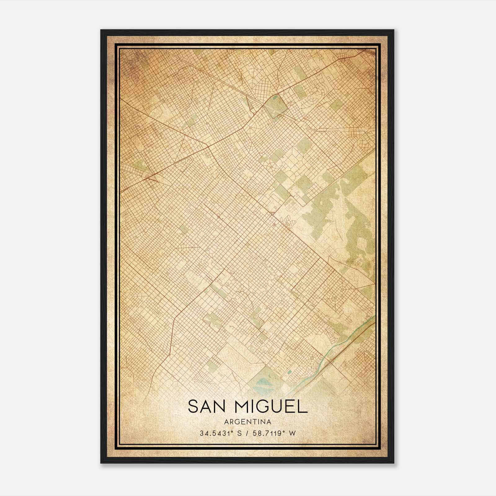 Vintage San Miguel Argentina Map Poster, San Miguel City Road Wall Art Print