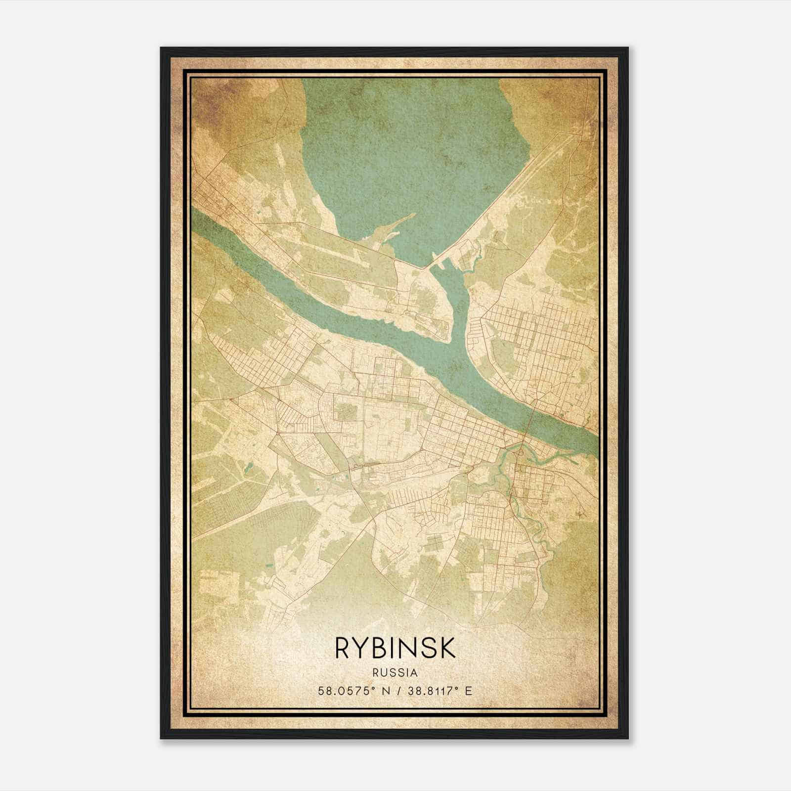 Vintage Rybinsk Russia Map Poster, Rybinsk City Road Wall Art Print