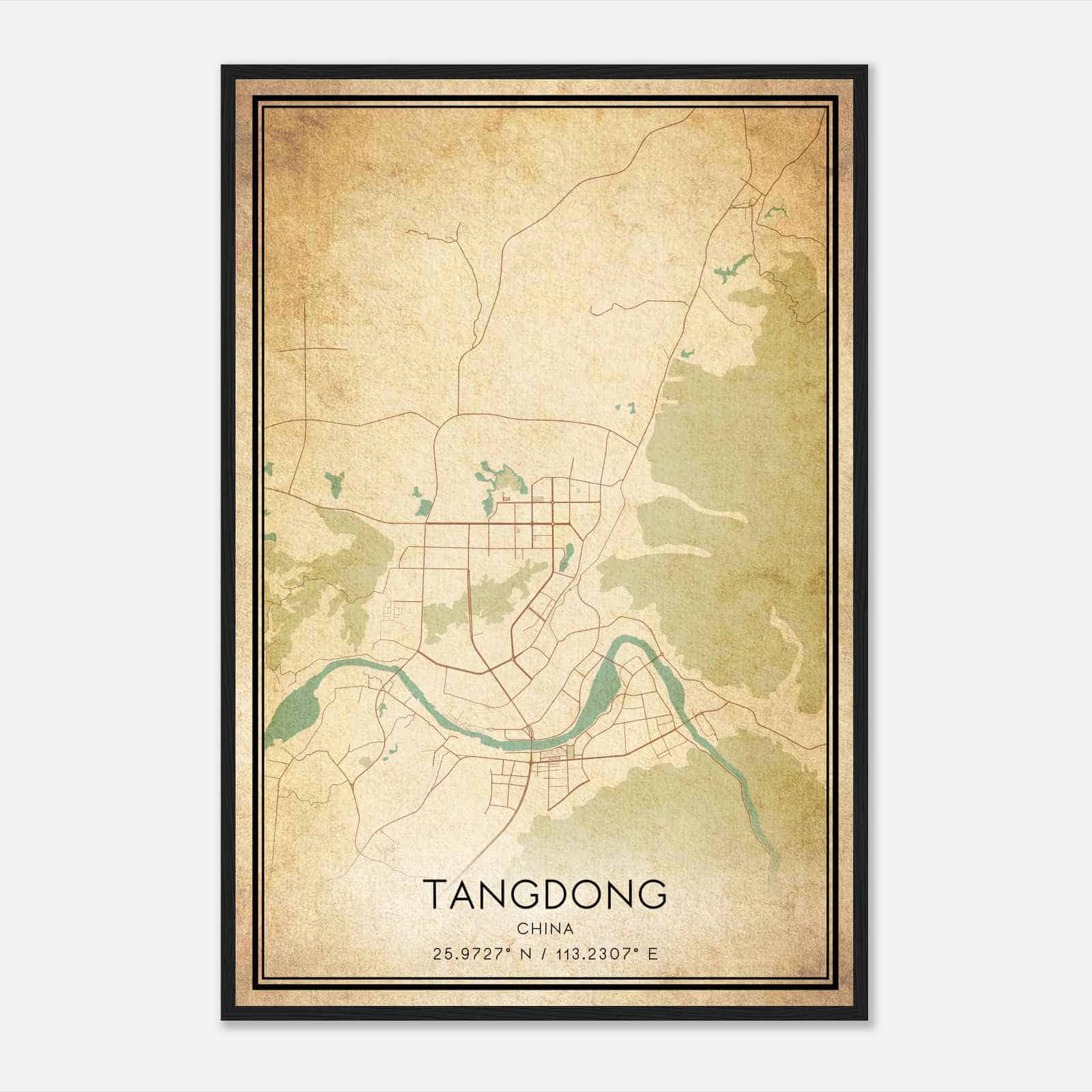 Vintage Tangdong China Map Poster, Tangdong City Road Wall Art Print