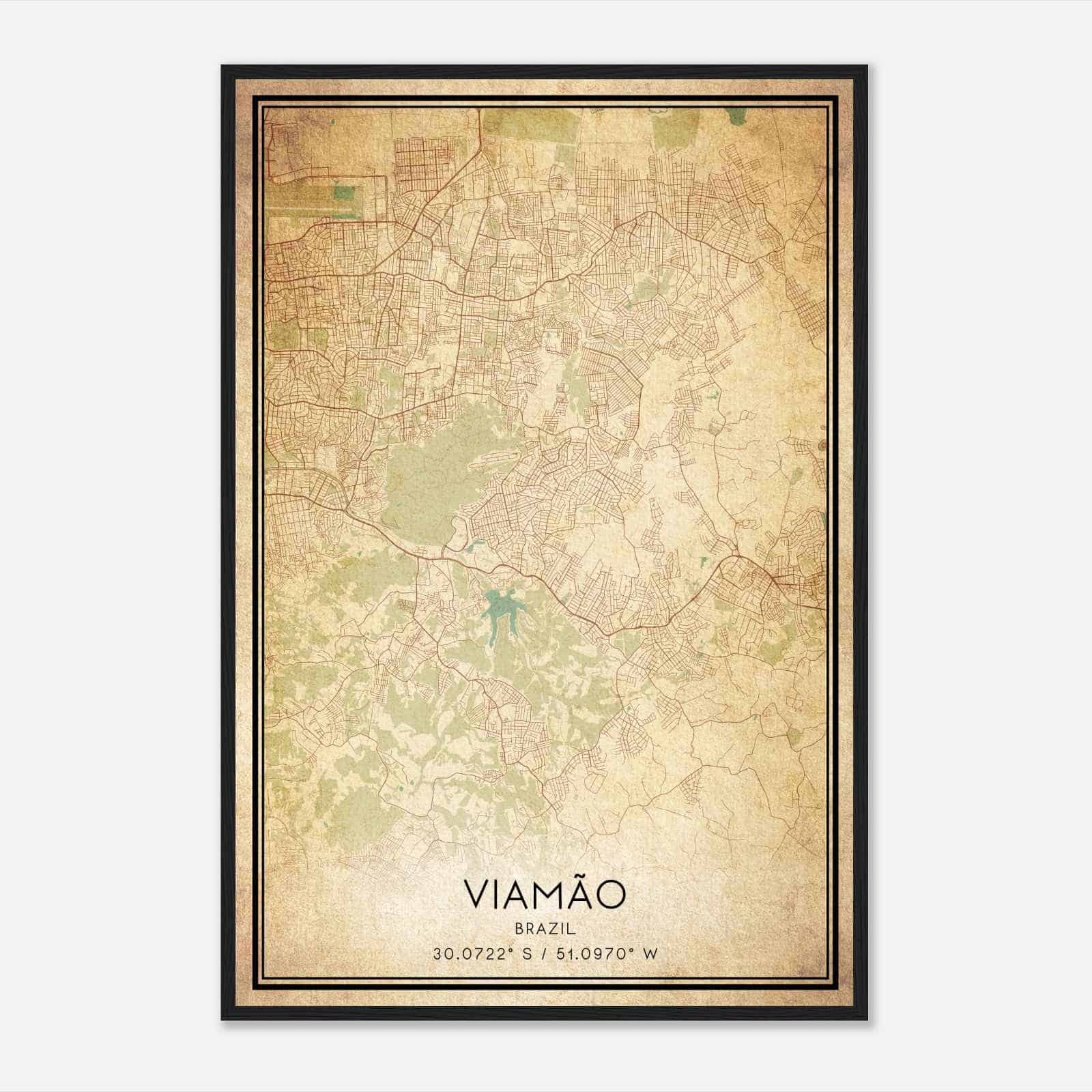 Vintage Viamao Brazil Map Poster, Viamao City Road Wall Art Print