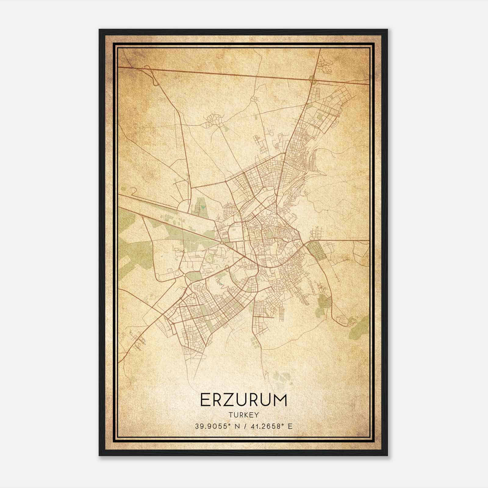 Vintage Erzurum Turkey Map Poster, Erzurum City Road Wall Art Print