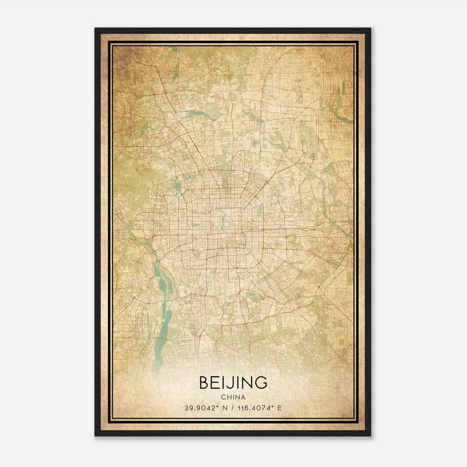 Vintage Beijing China Map Poster, Beijing City Road Wall Art Print